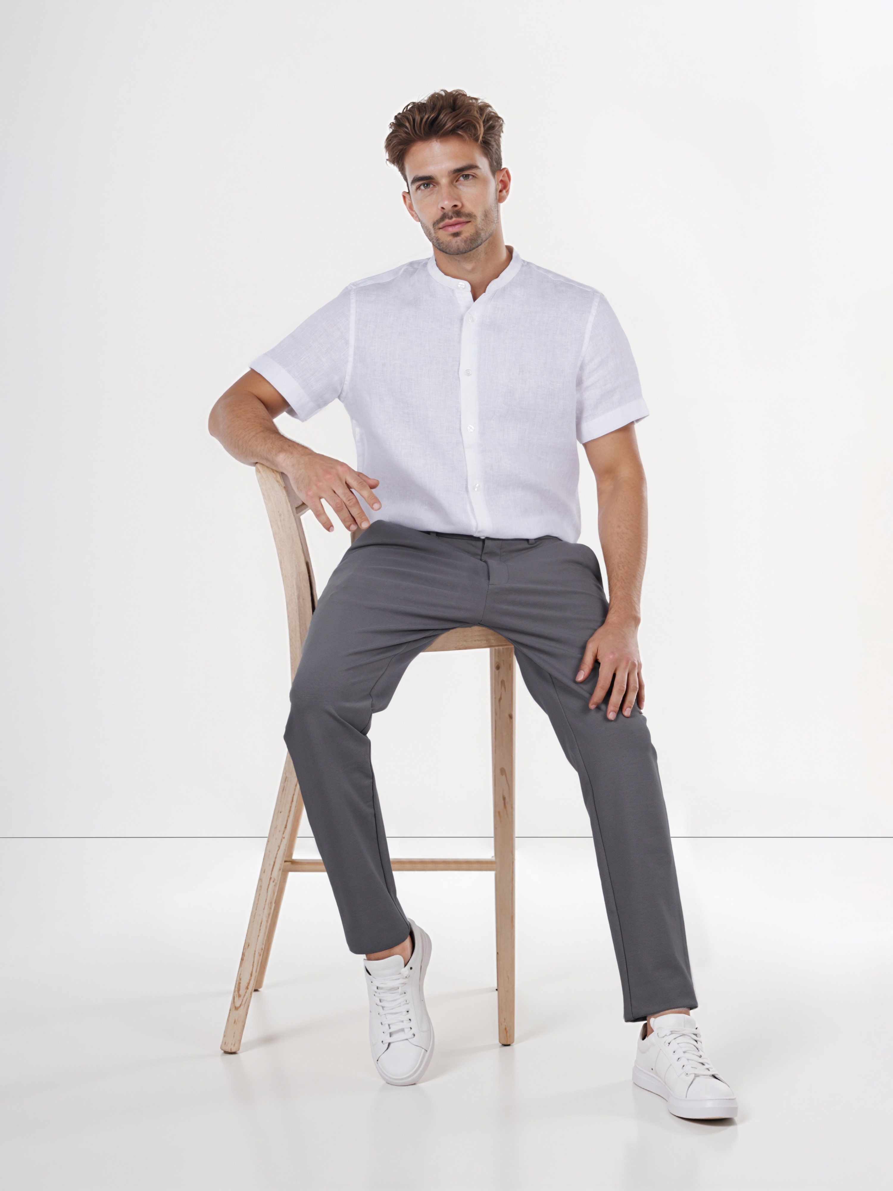 Celio Men Grey Solid Regular Fit Cotton Knit Formal Trouser