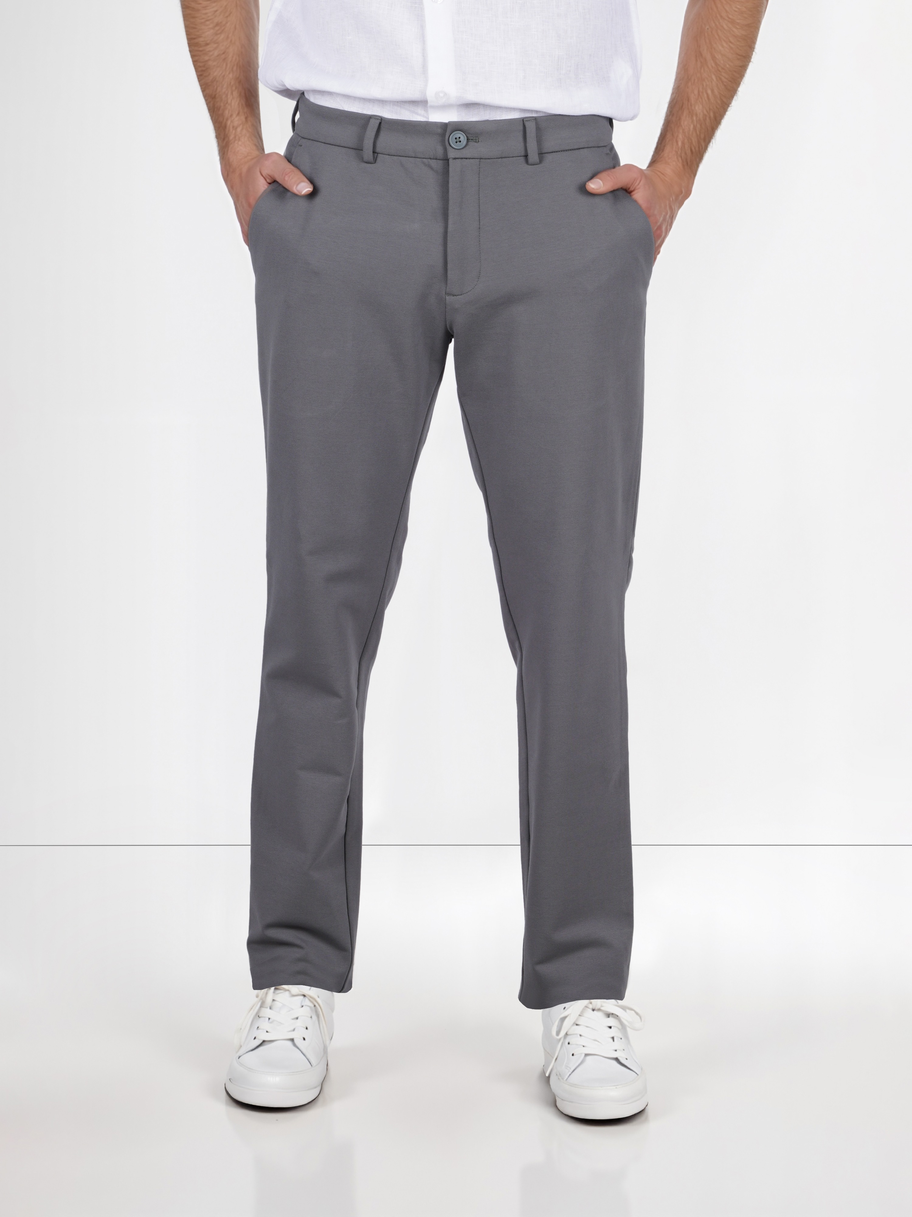 Celio Men Grey Solid Regular Fit Cotton Knit Formal Trouser