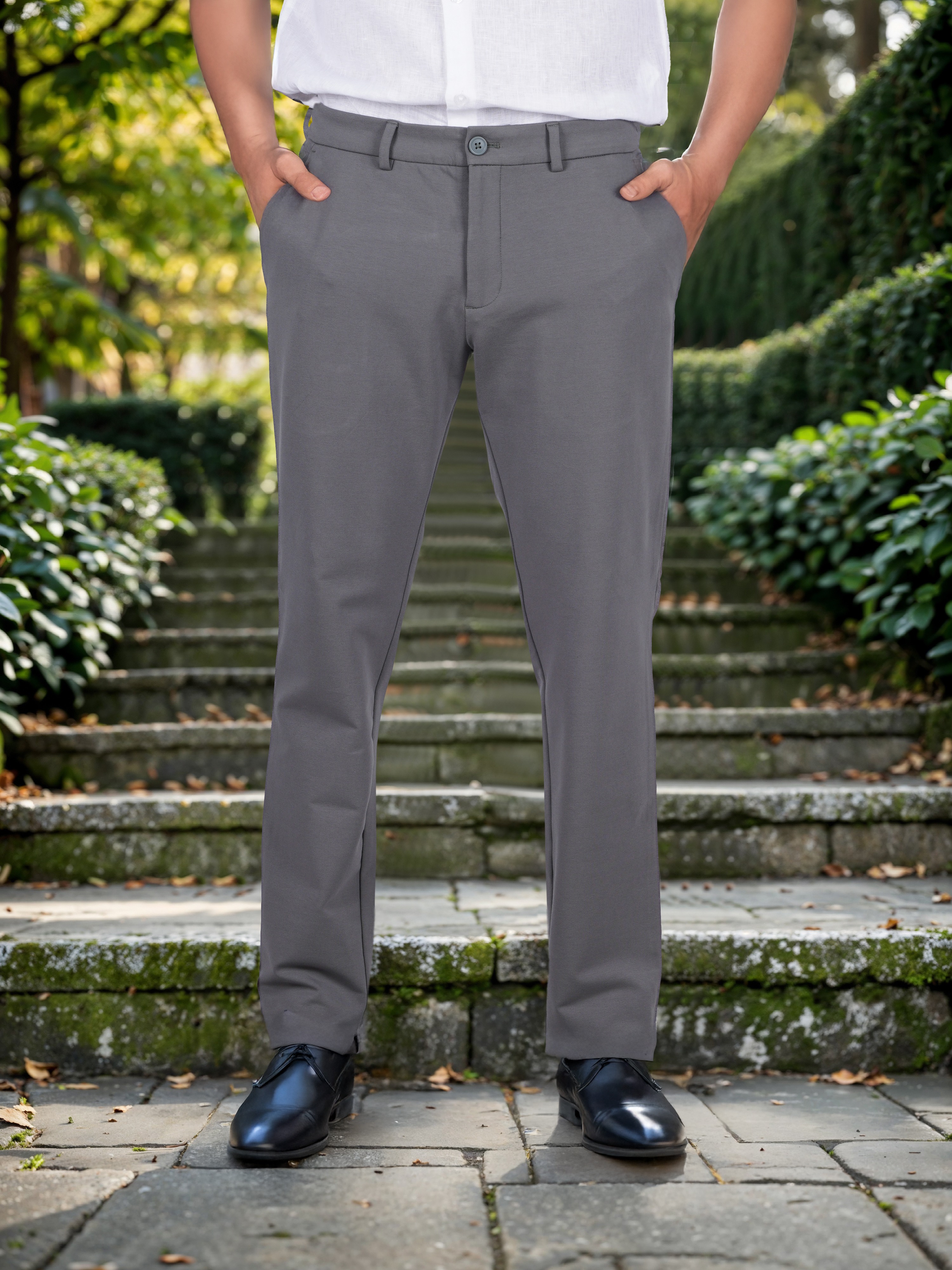 Celio Men Grey Solid Regular Fit Cotton Knit Formal Trouser