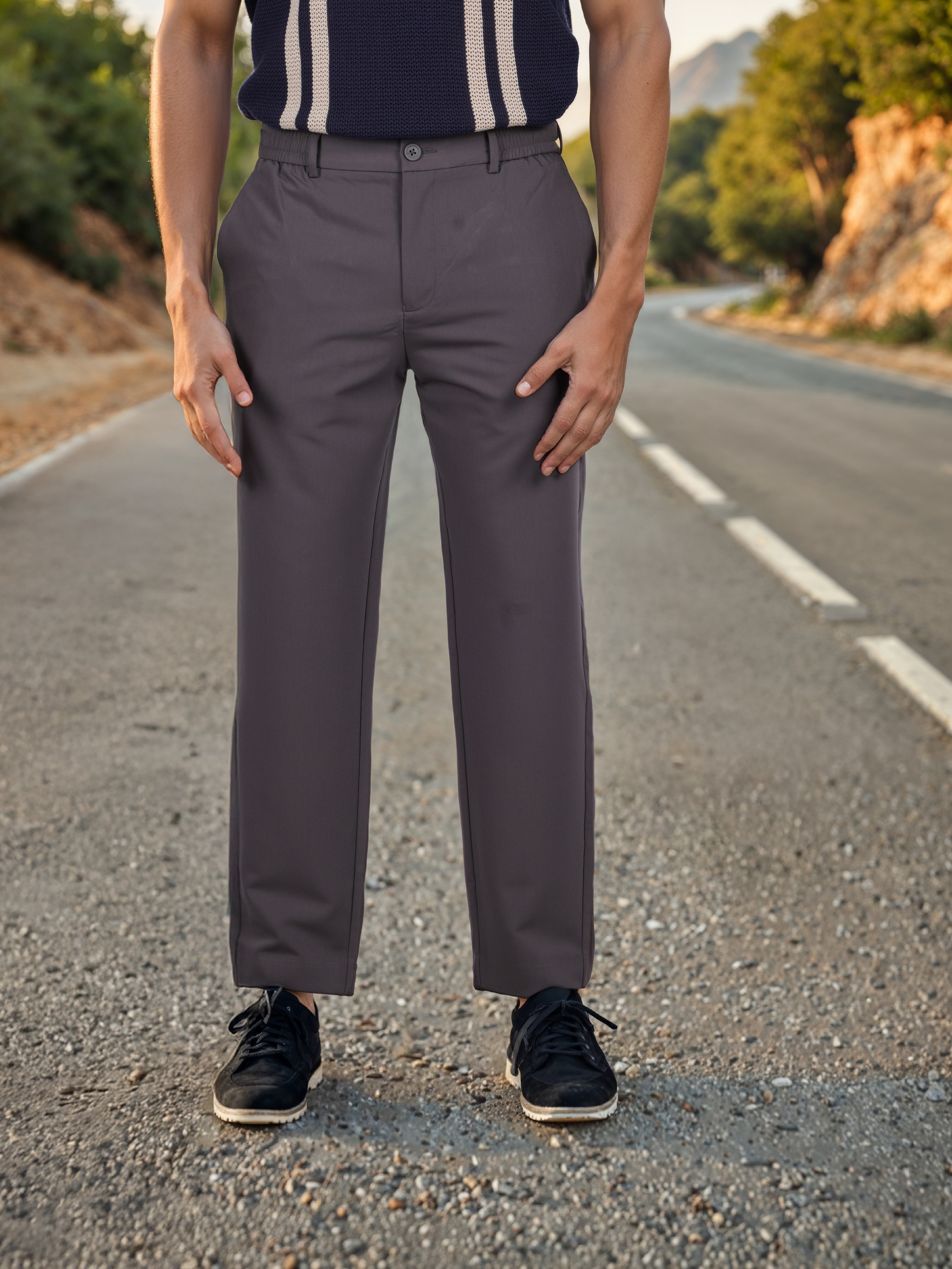 Celio Men Grey Solid Regular Fit Terylene Formal Trouser