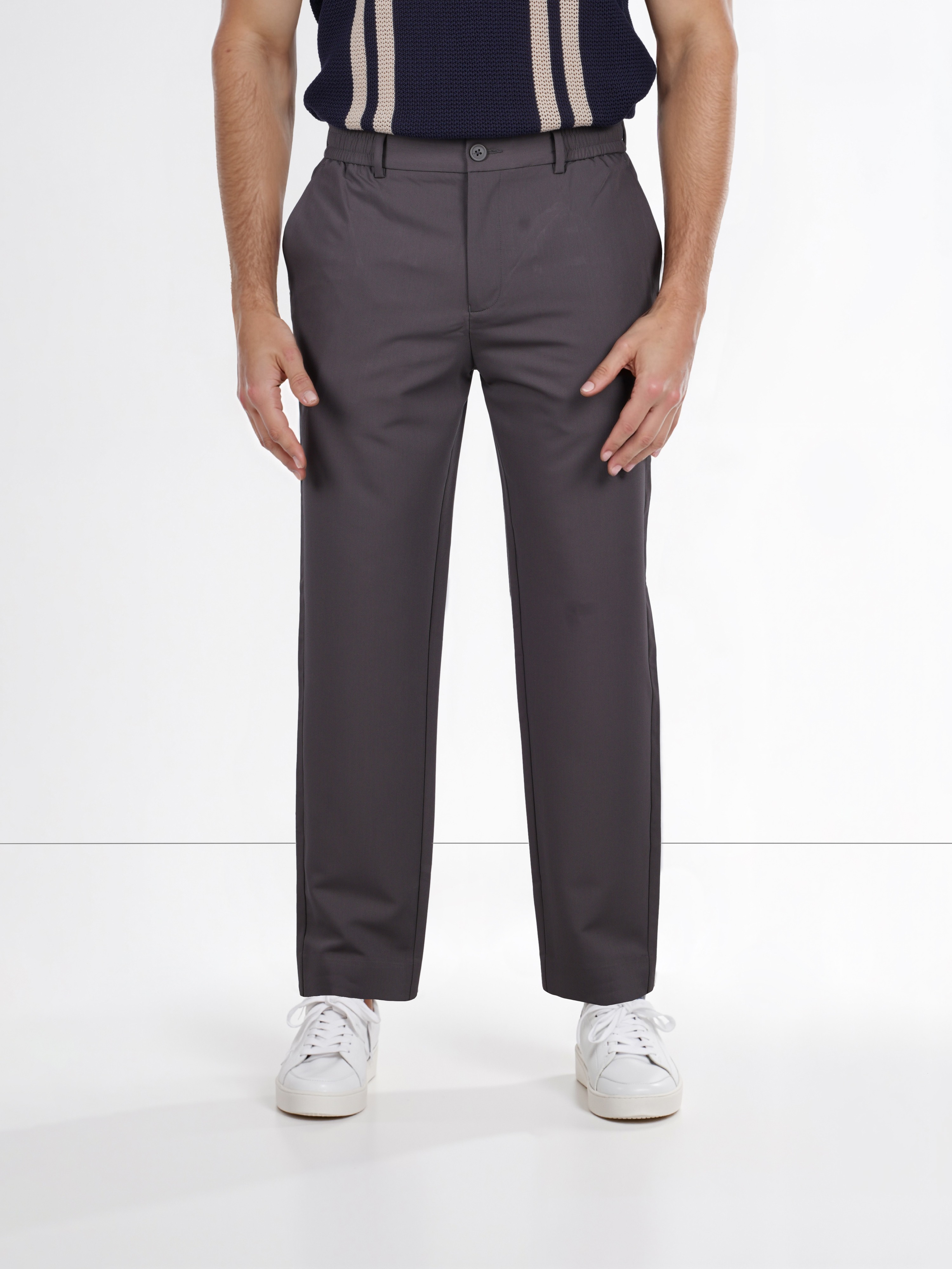 Celio Men Grey Solid Regular Fit Terylene Formal Trouser