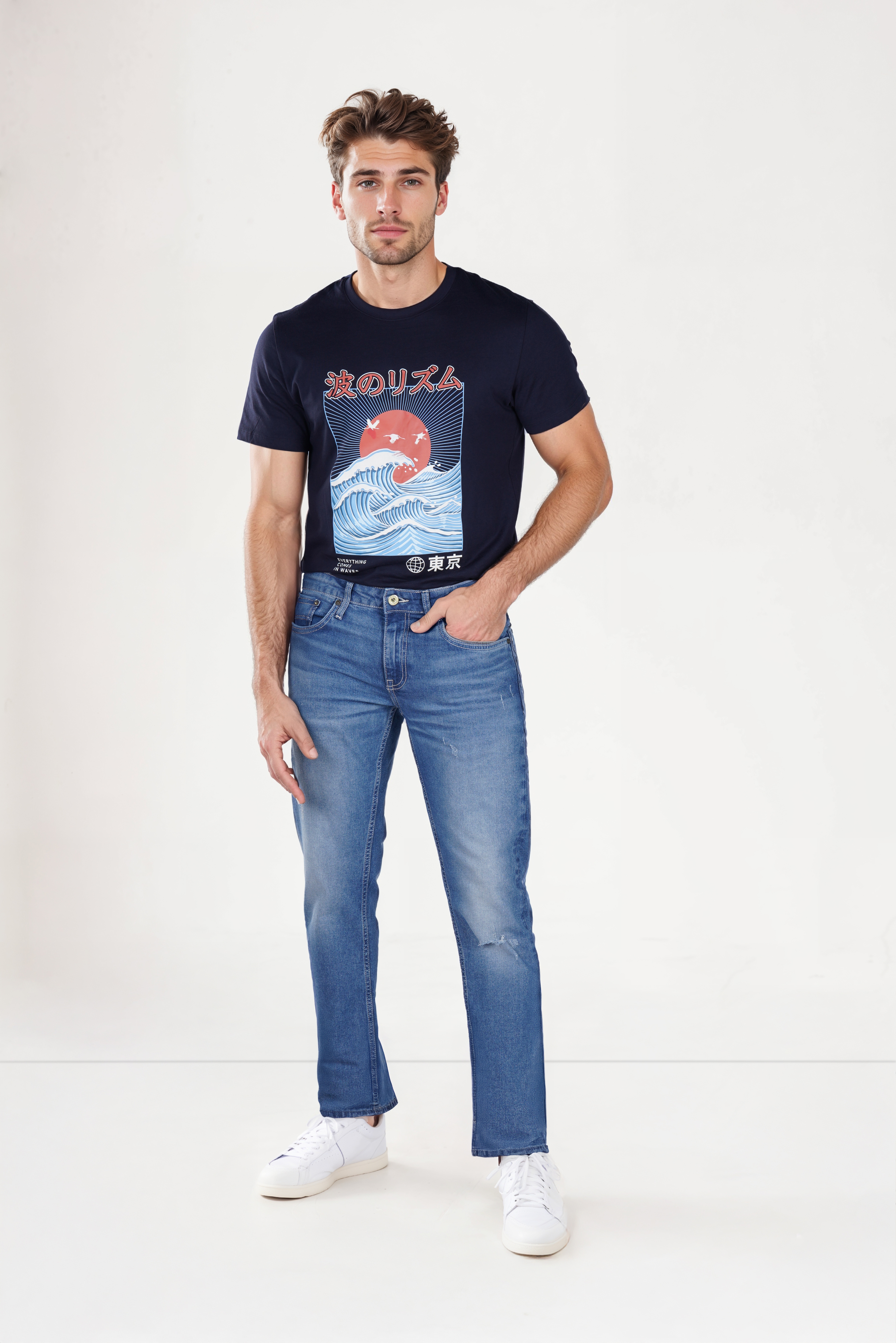 Celio Men Blue Solid Slim Fit Cotton Jeans