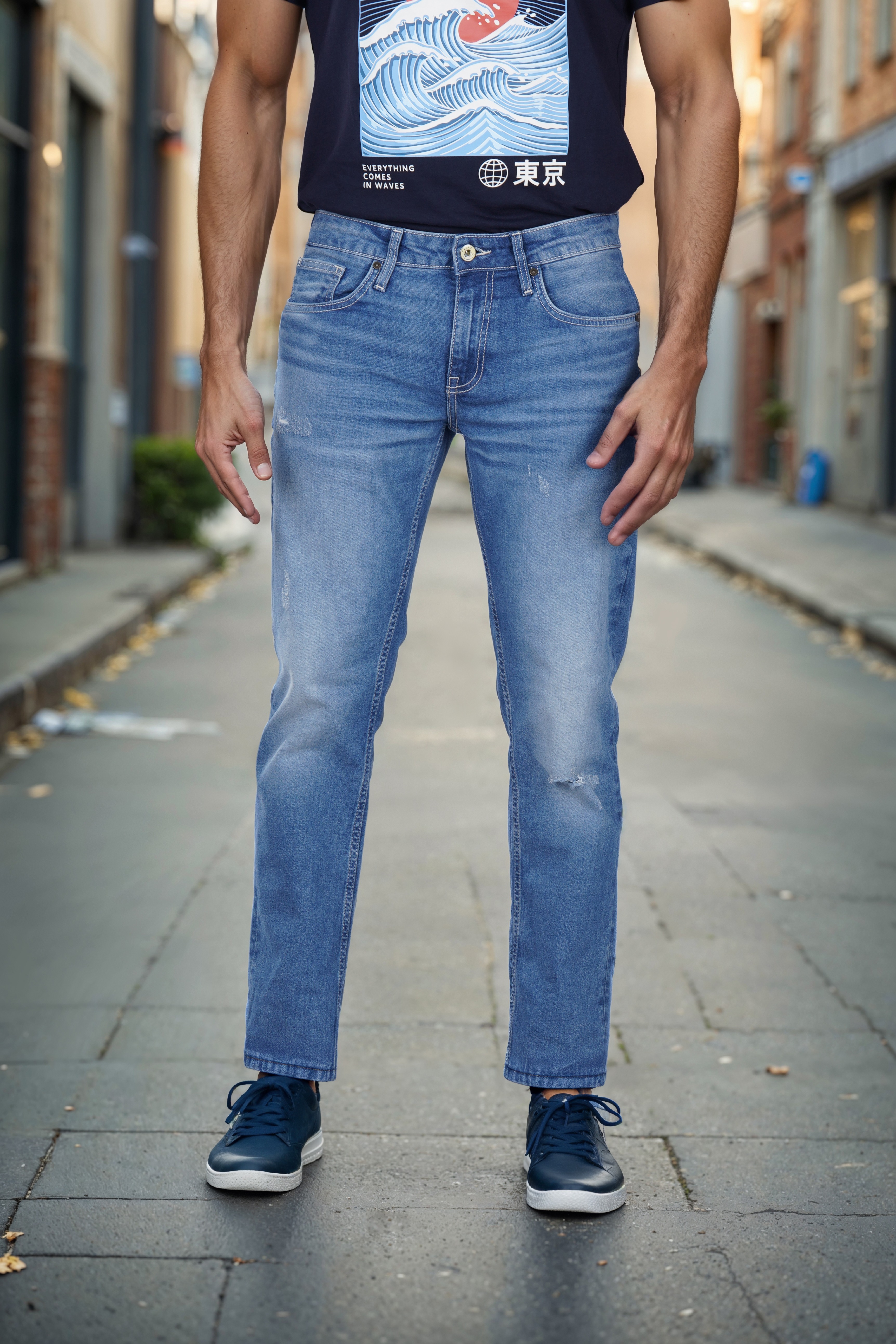 Celio Men Blue Solid Slim Fit Cotton Jeans