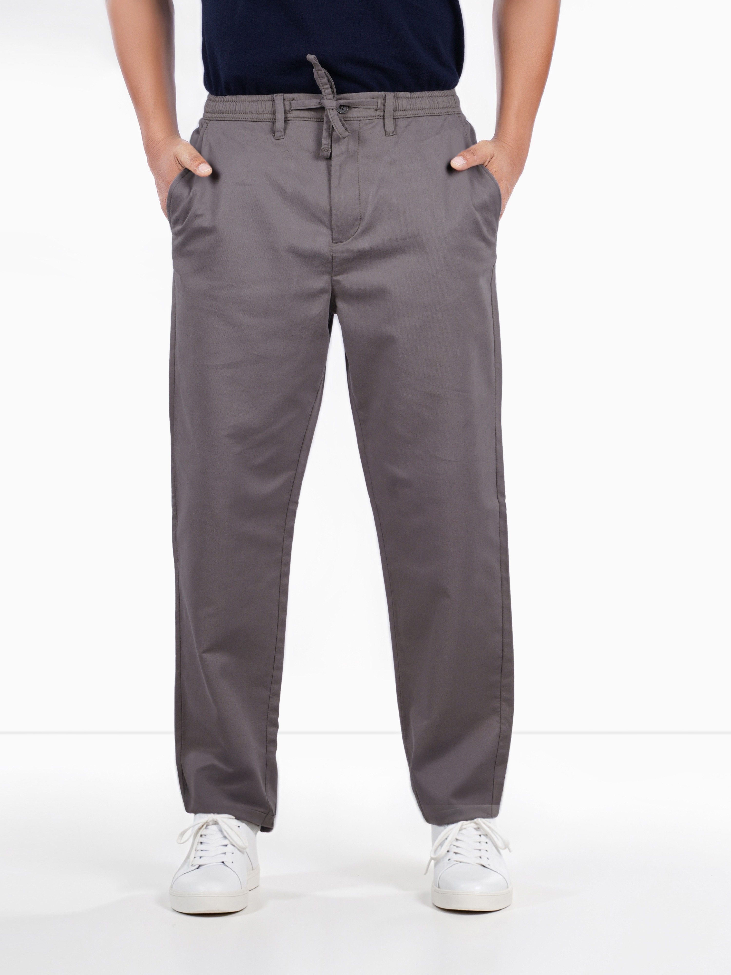 Celio Men Grey Solid Regular Fit Cotton Trouser