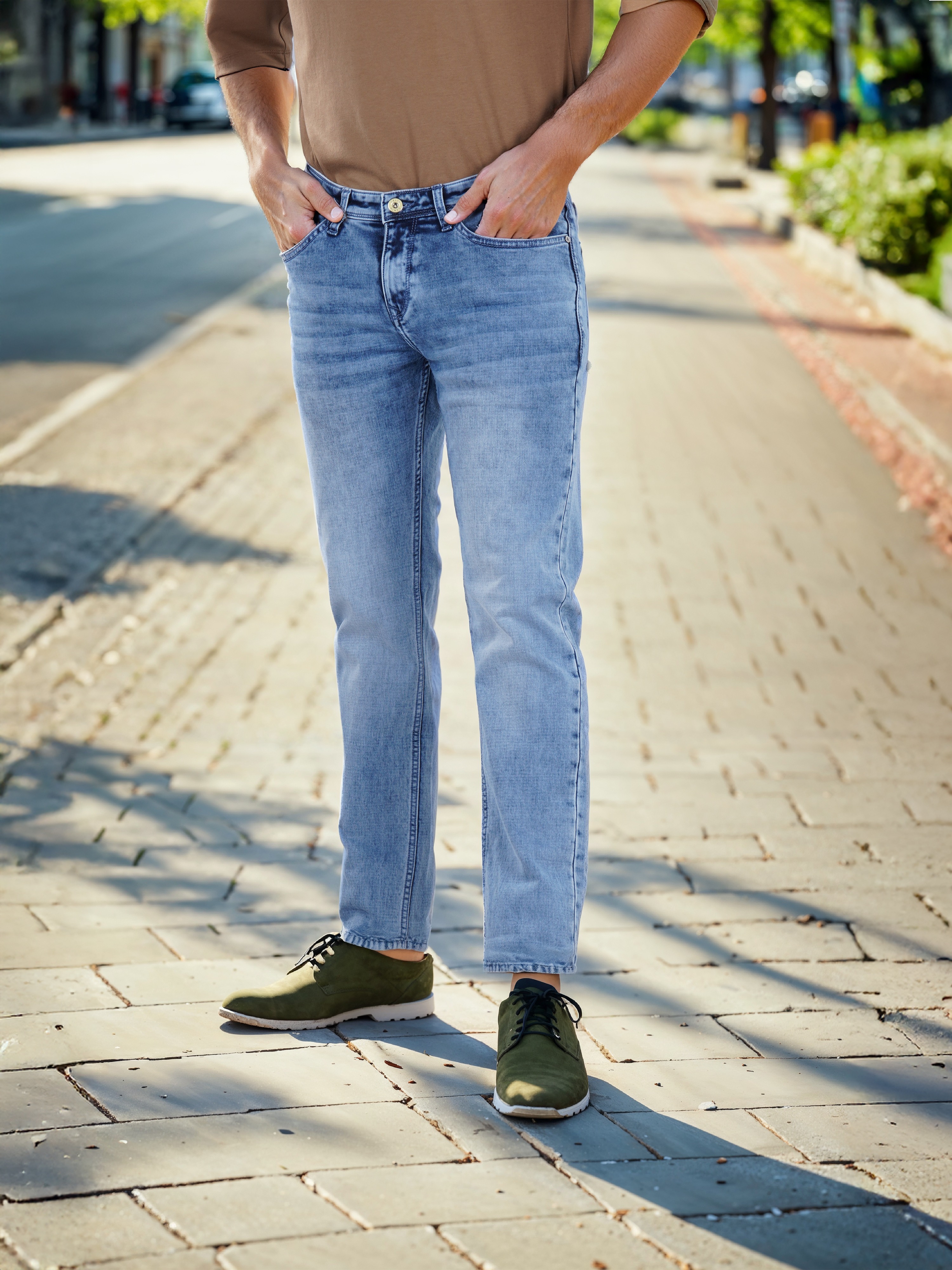 Celio Men Grey Solid Slim Fit Cotton Jeans