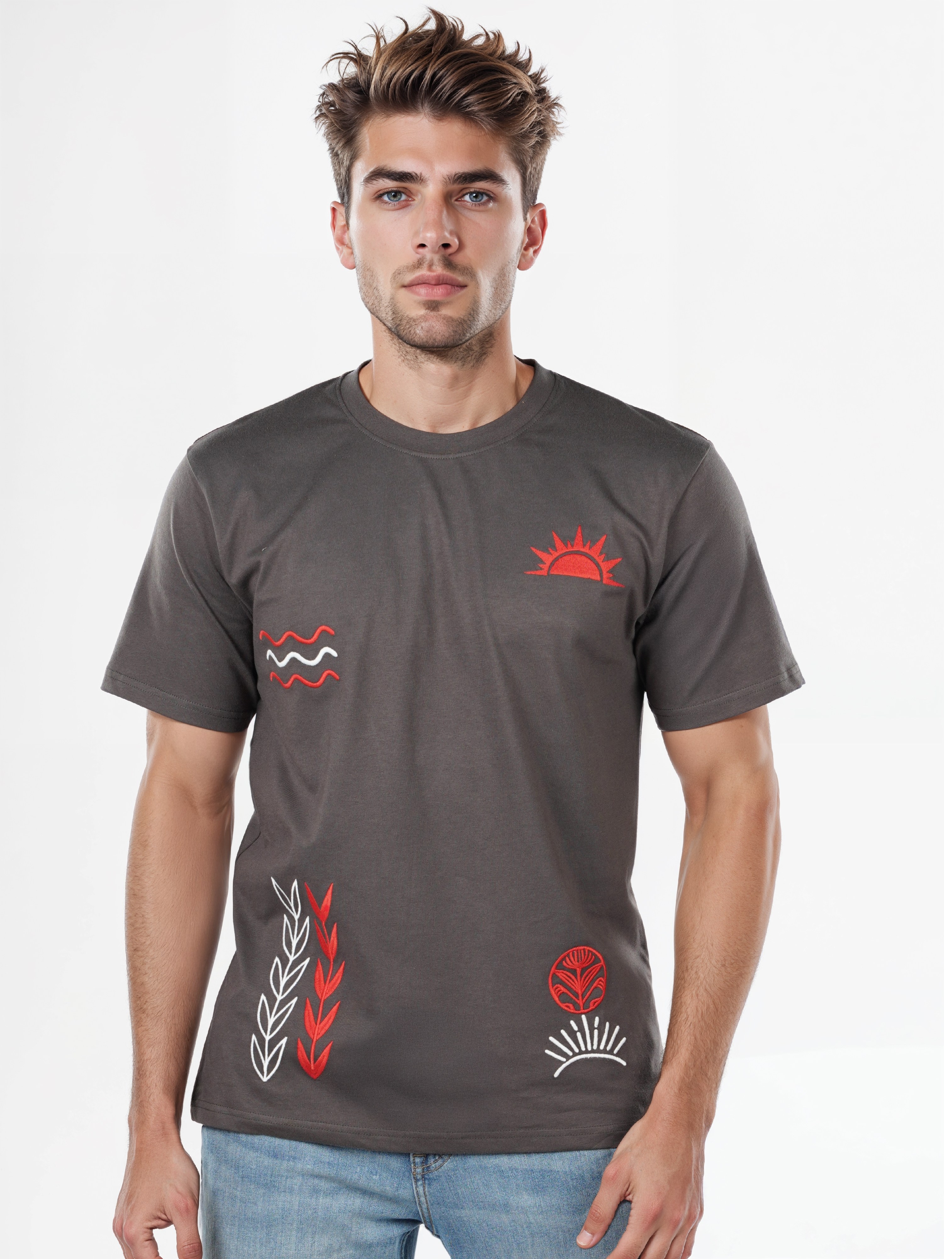 Celio Men Grey Printed Boxy Cotton Tshirt
