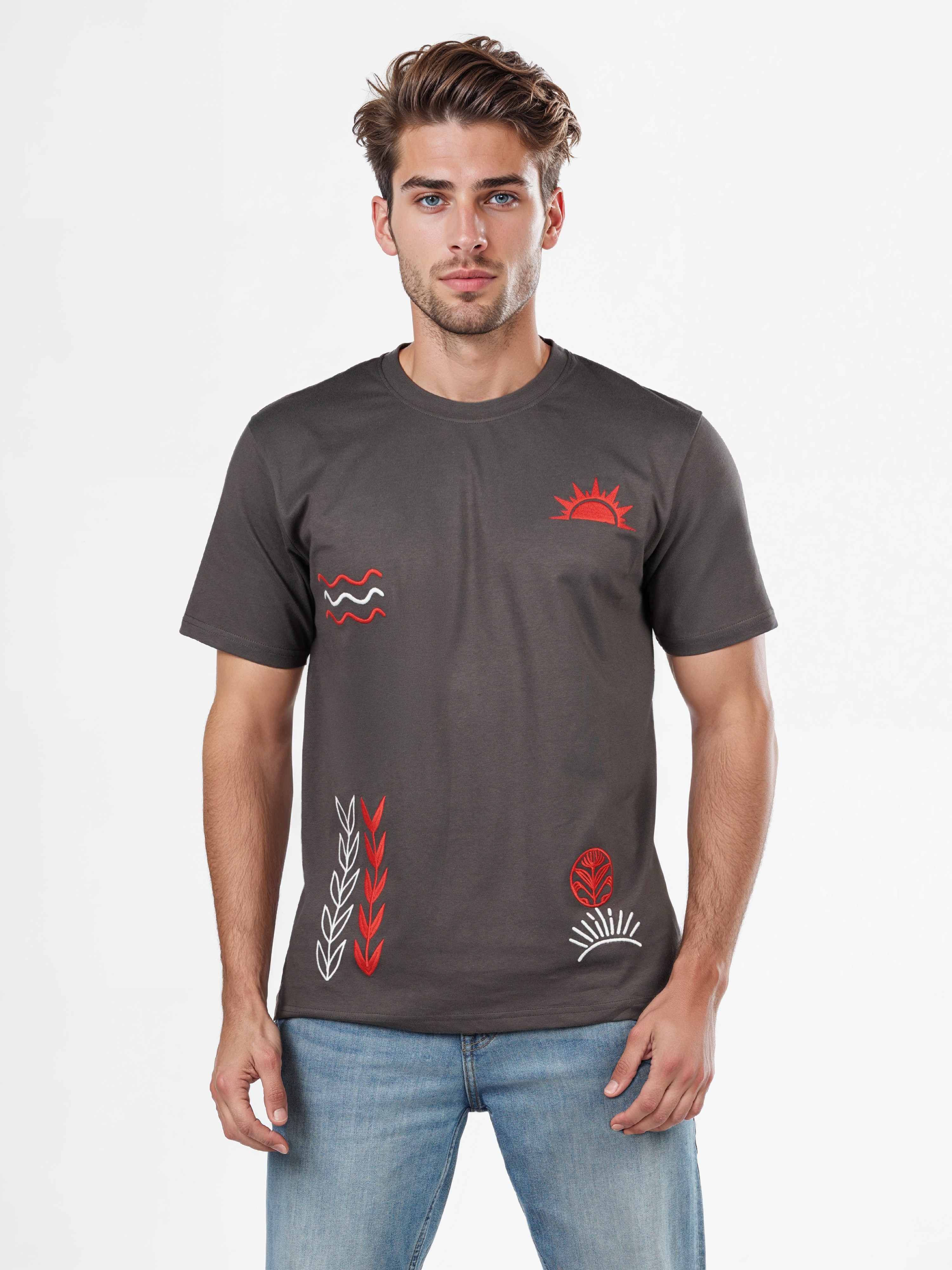 Celio Men Grey Printed Boxy Cotton Tshirt