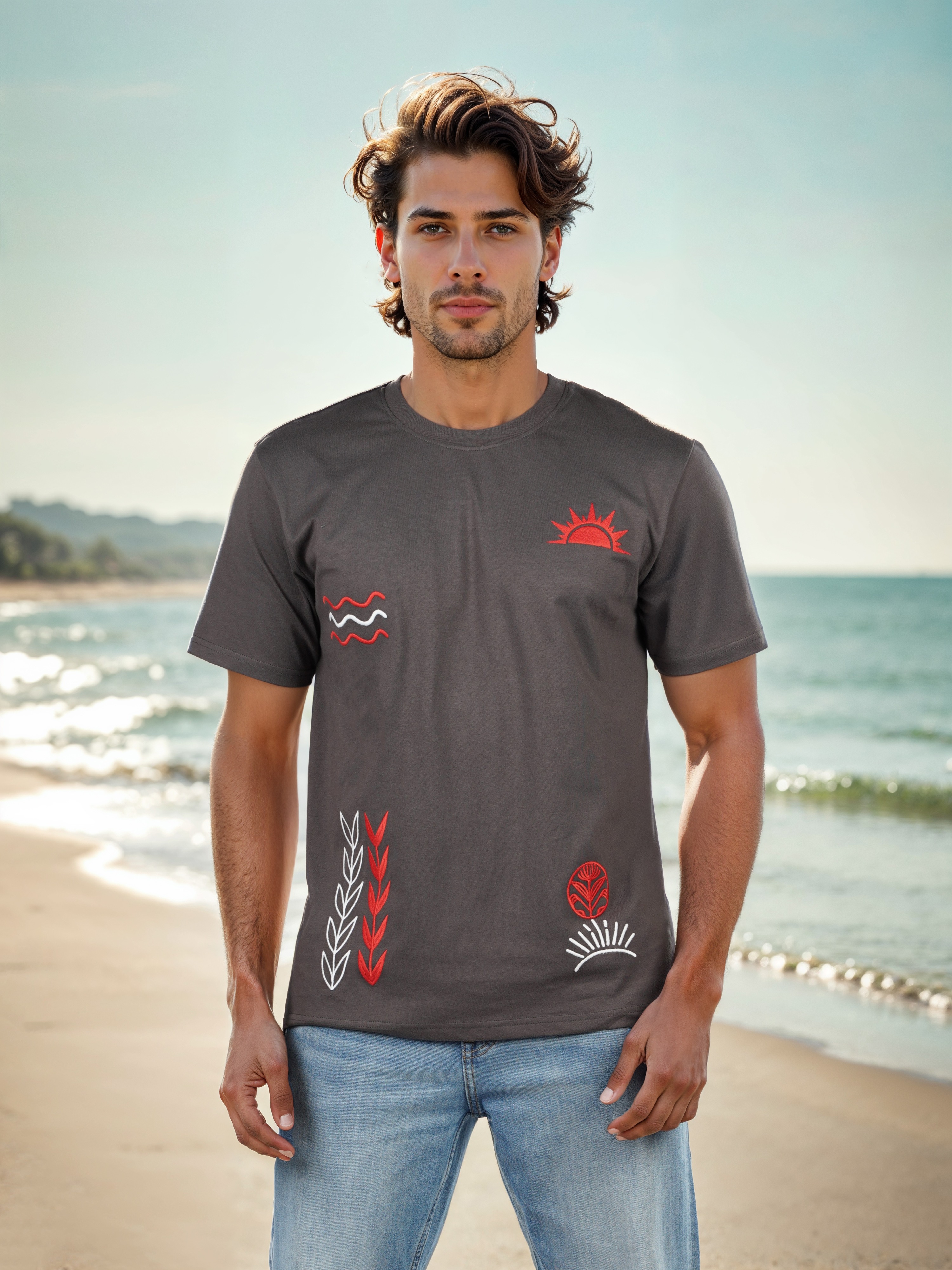 Celio Men Grey Printed Boxy Cotton Tshirt