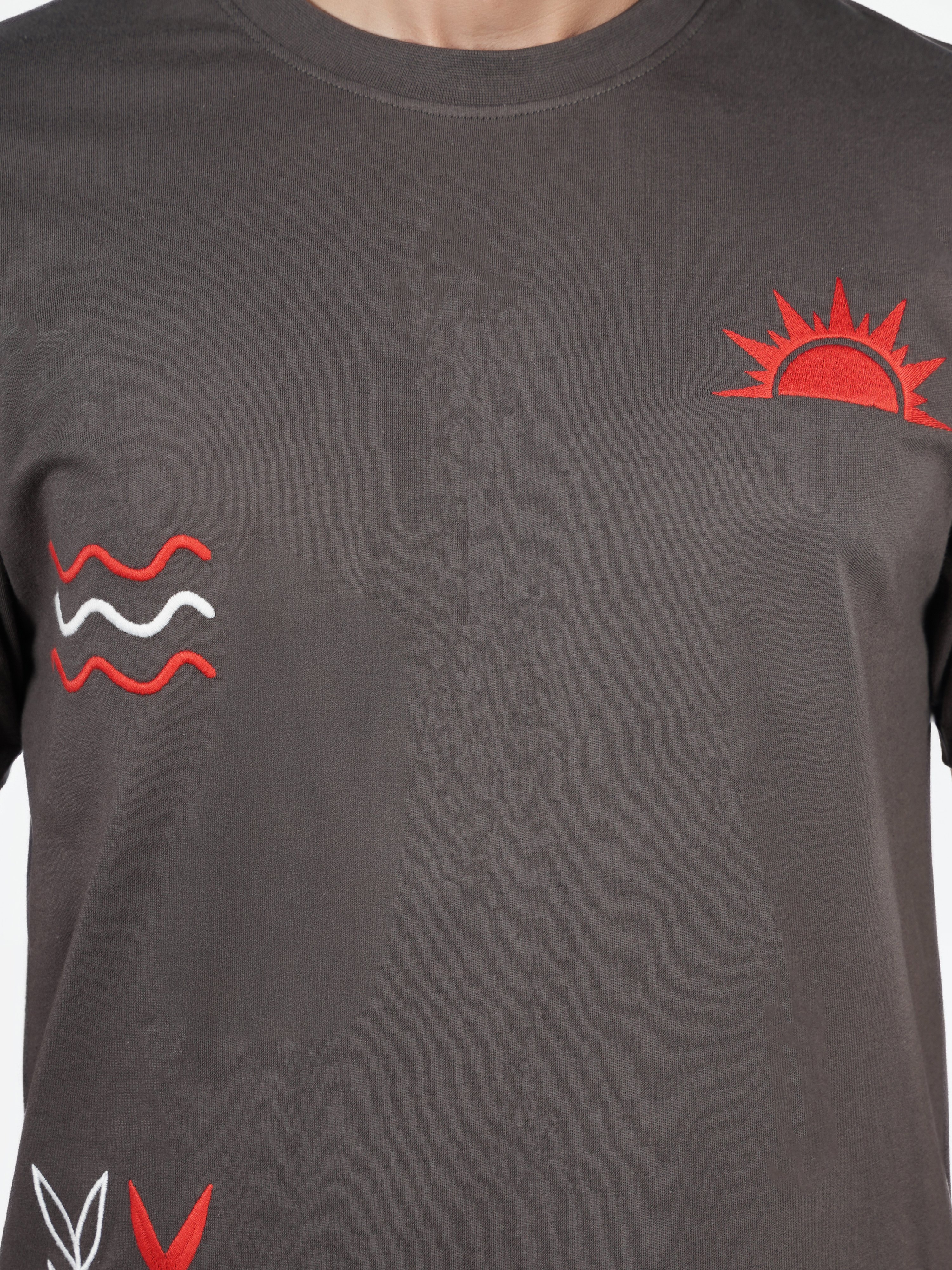 Celio Men Grey Printed Boxy Cotton Tshirt