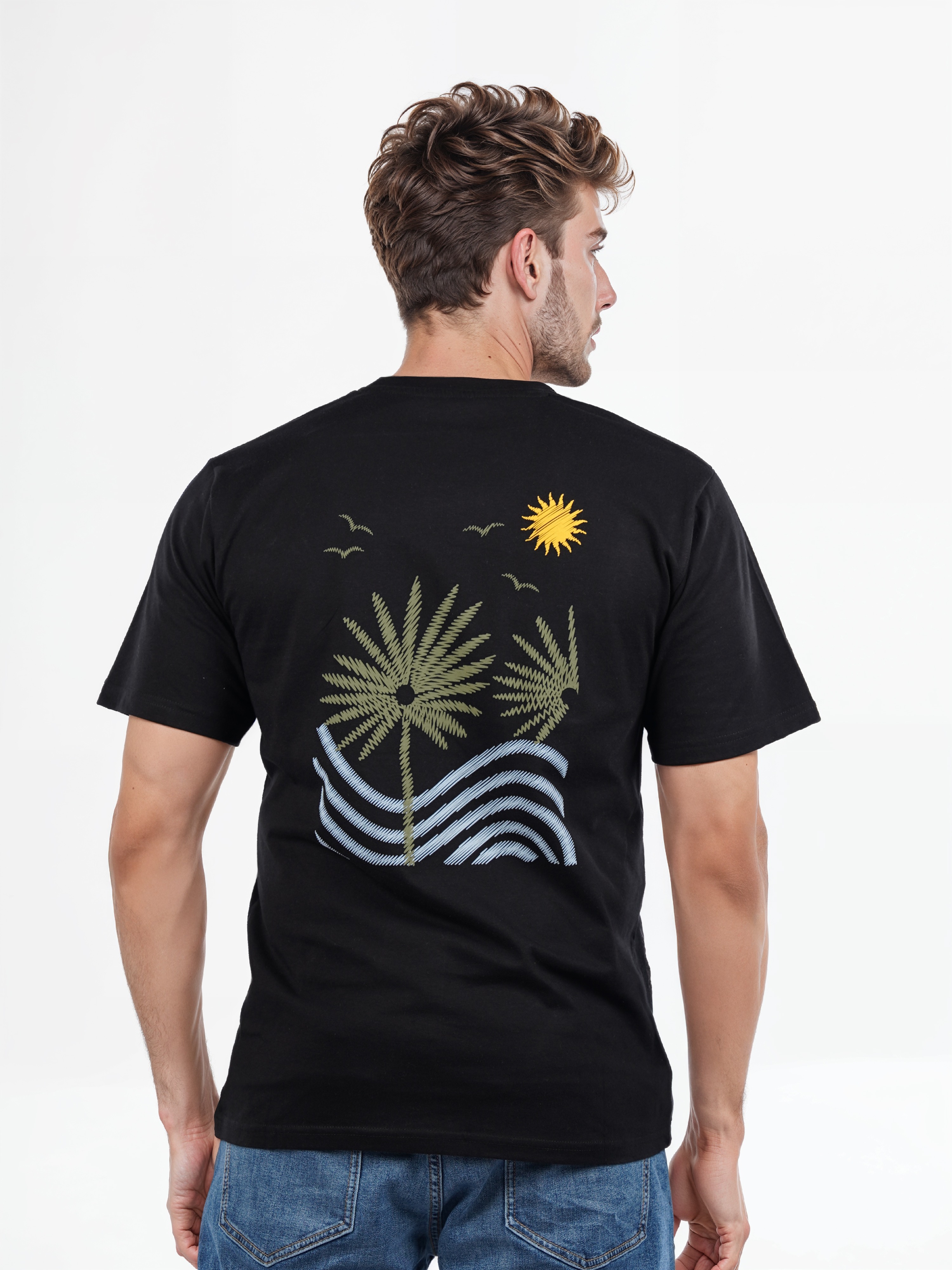 Celio Men Black Printed Boxy Cotton Tshirt