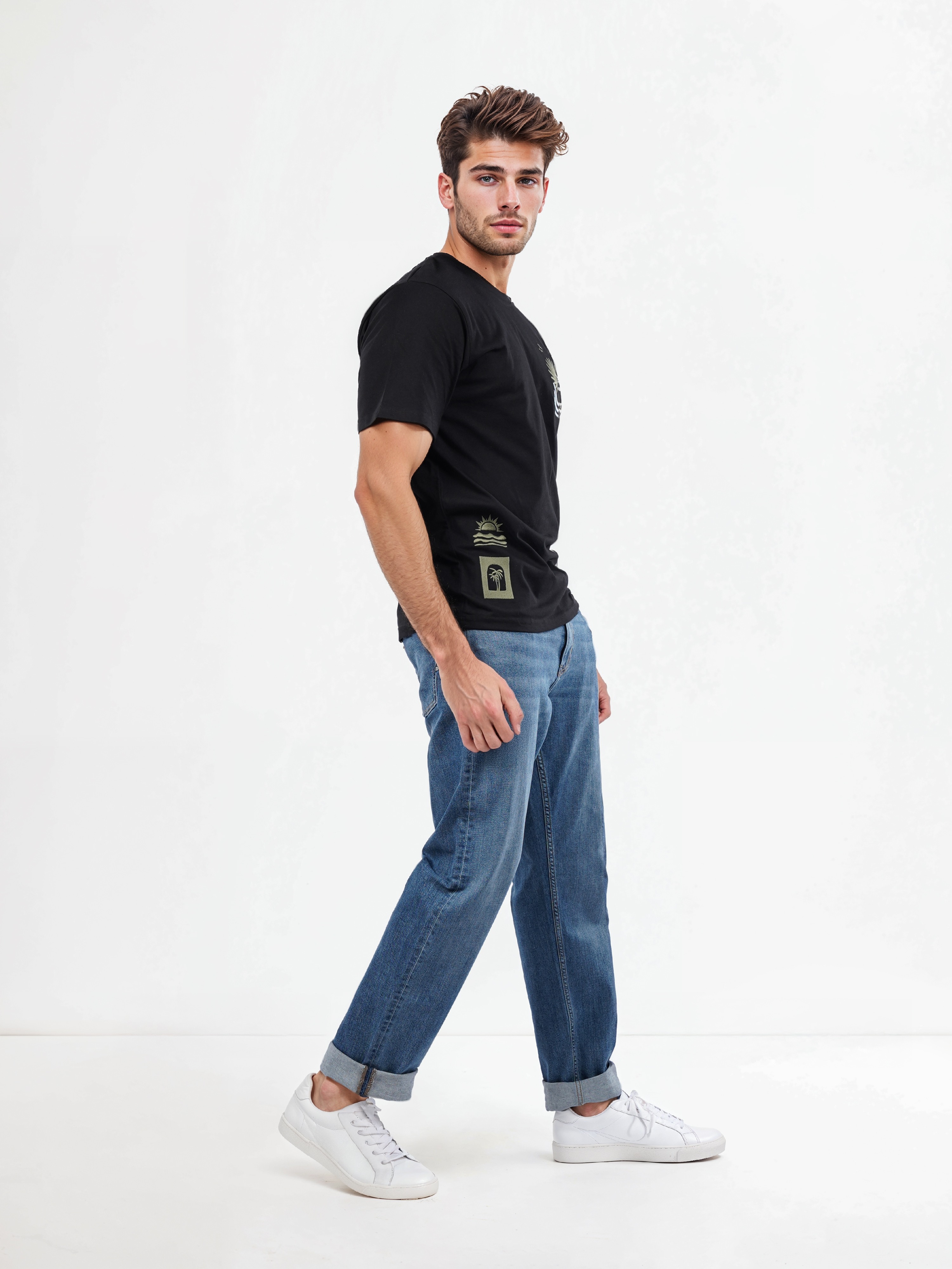 Celio Men Black Printed Boxy Cotton Tshirt