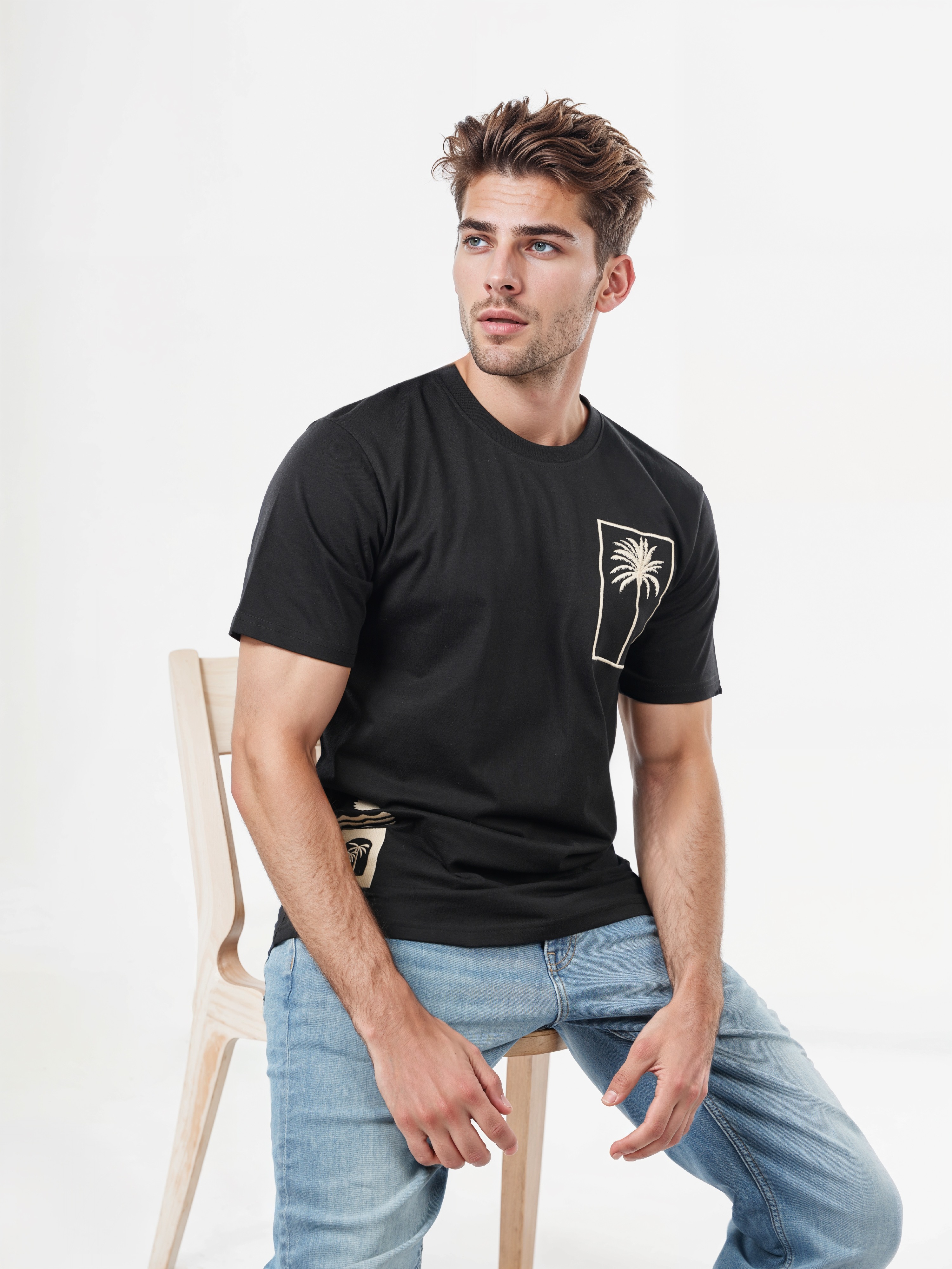 Celio Men Black Printed Boxy Short Sleeves Cotton Tshirt