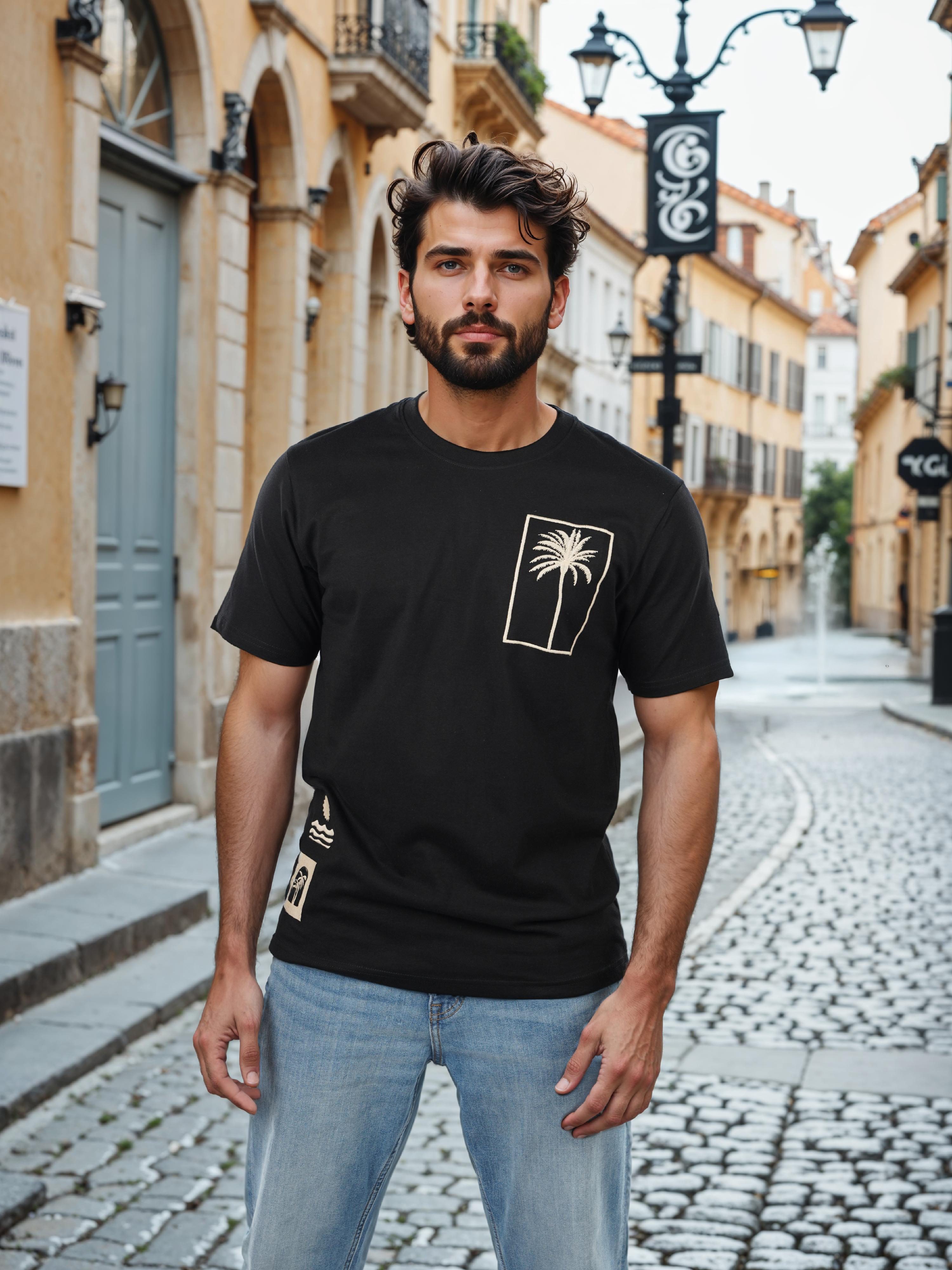 Celio Men Black Printed Boxy Short Sleeves Cotton Tshirt