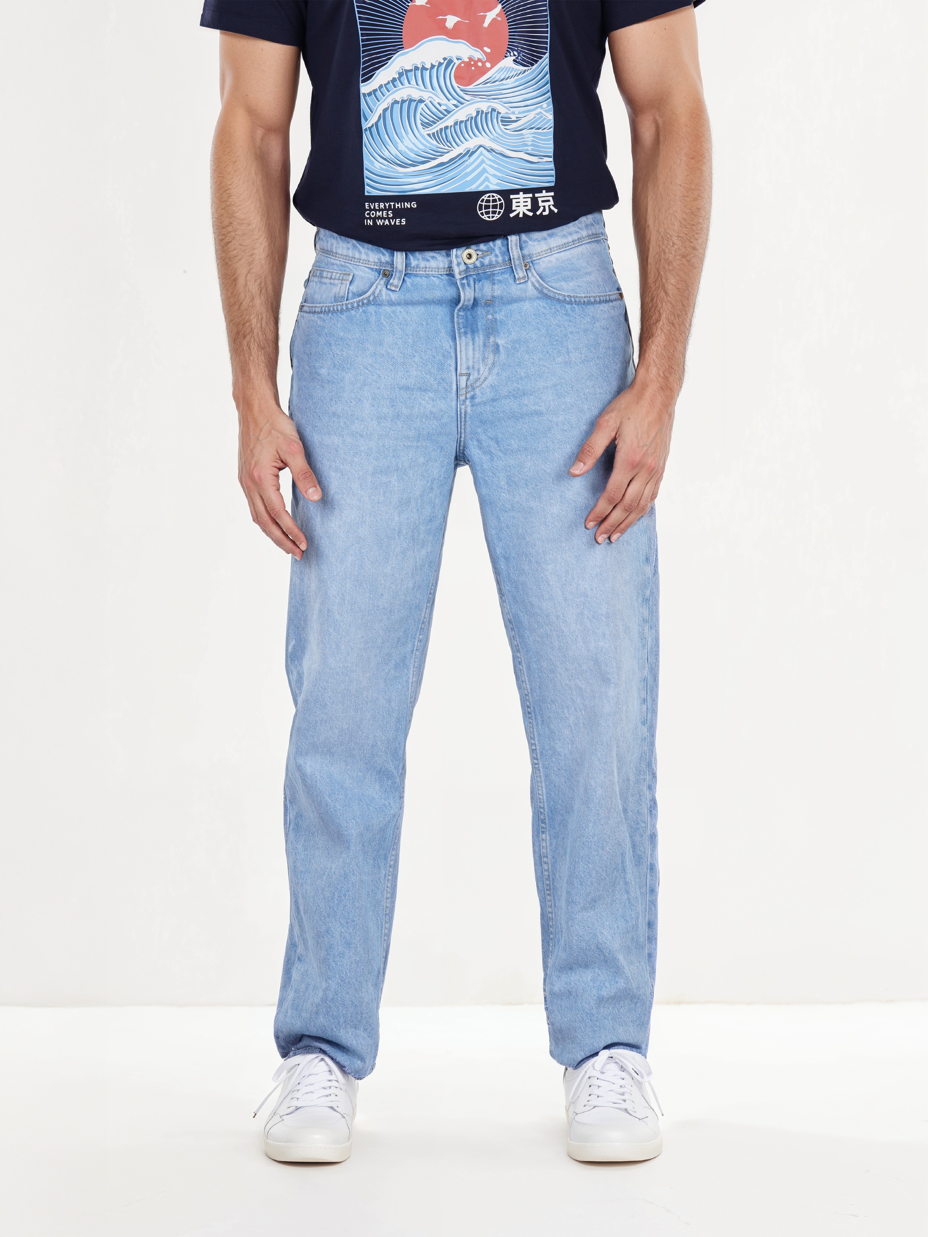 Celio Men Blue Solid Regular Fit Cotton Jeans