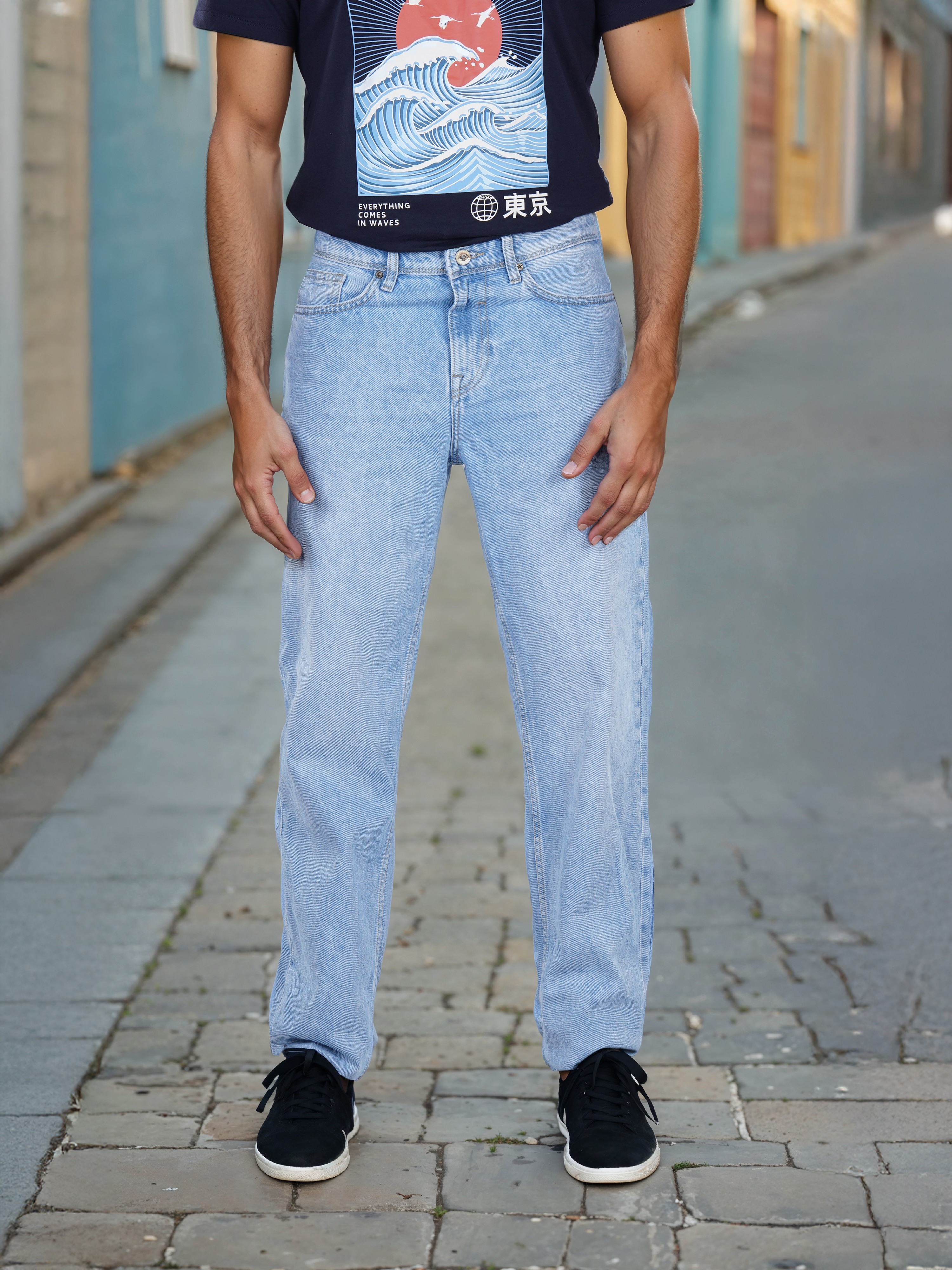 Celio Men Blue Solid Regular Fit Cotton Jeans