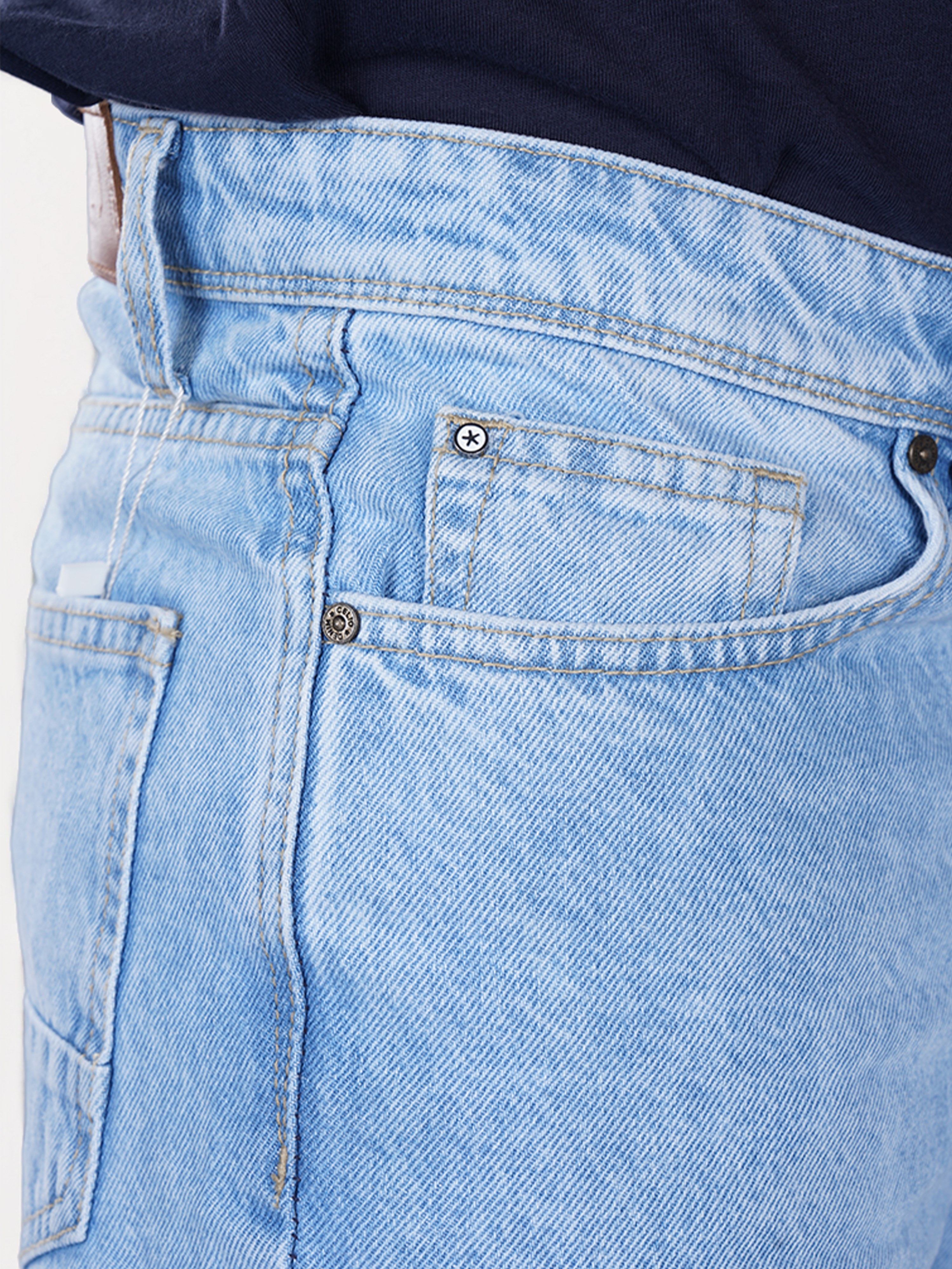 Celio Men Blue Solid Regular Fit Cotton Jeans