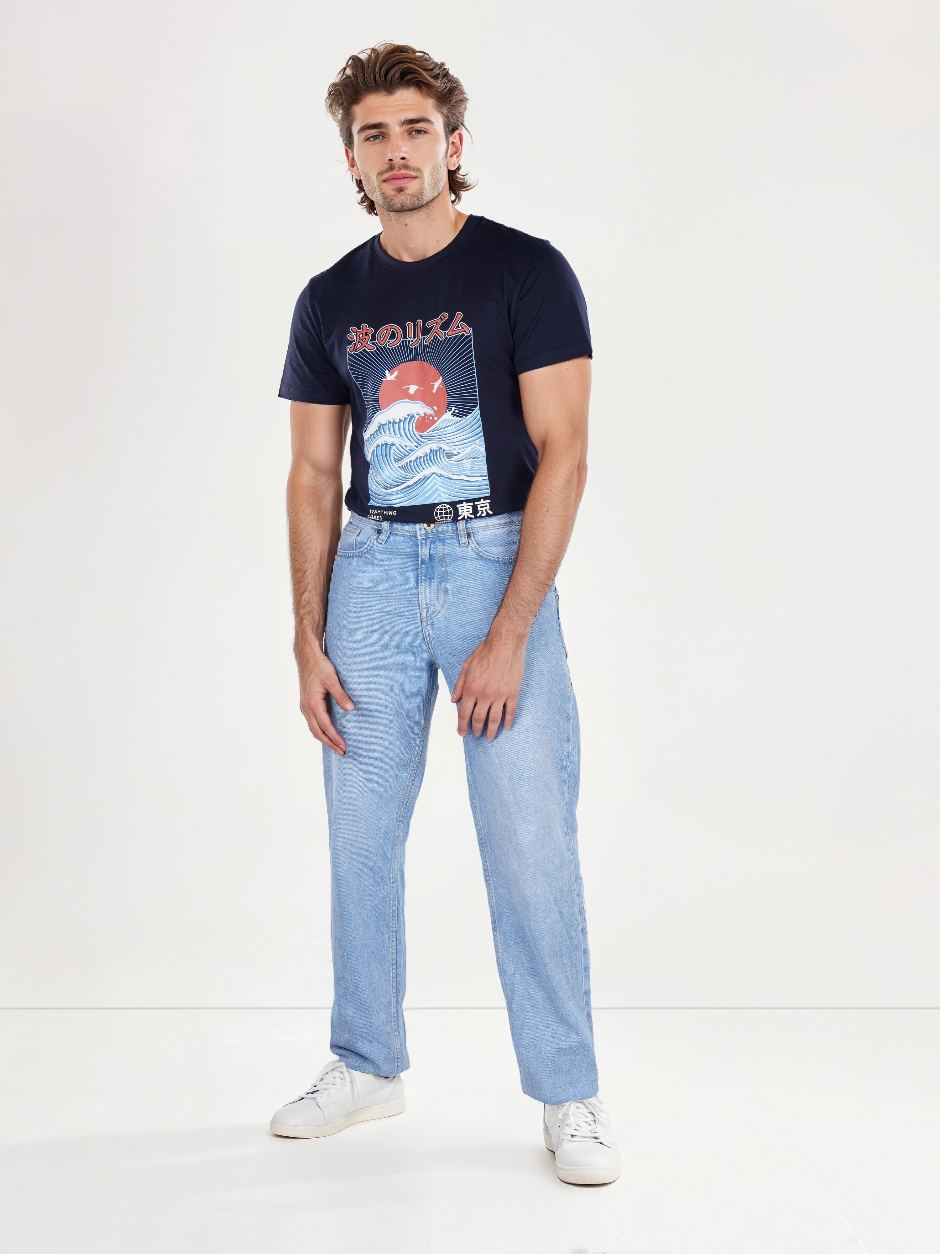 Celio Men Blue Solid Regular Fit Cotton Jeans