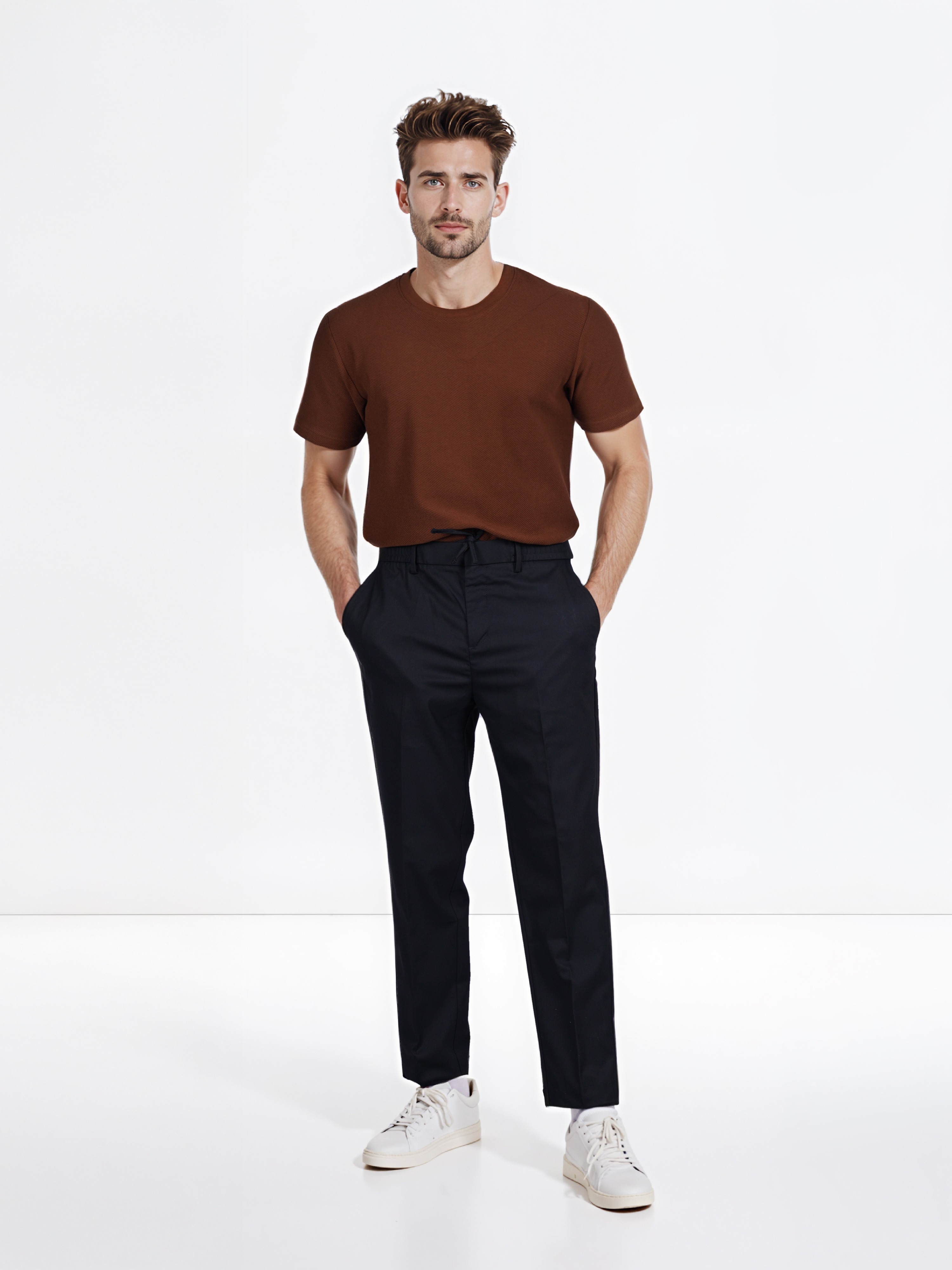 Celio Men Black Solid Regular Fit Polyester 24 Hr Trouser