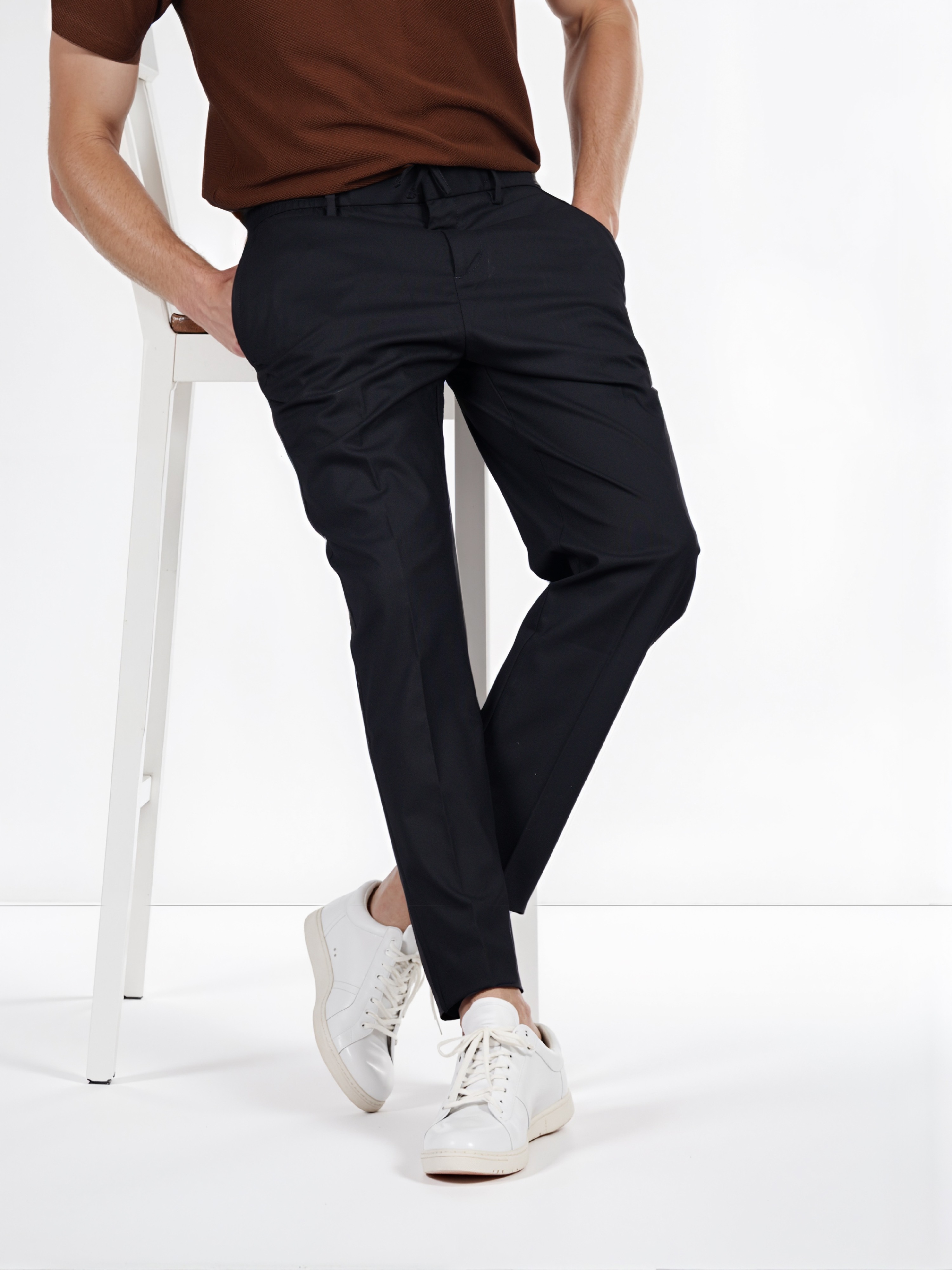Celio Men Black Solid Regular Fit Polyester 24 Hr Trouser