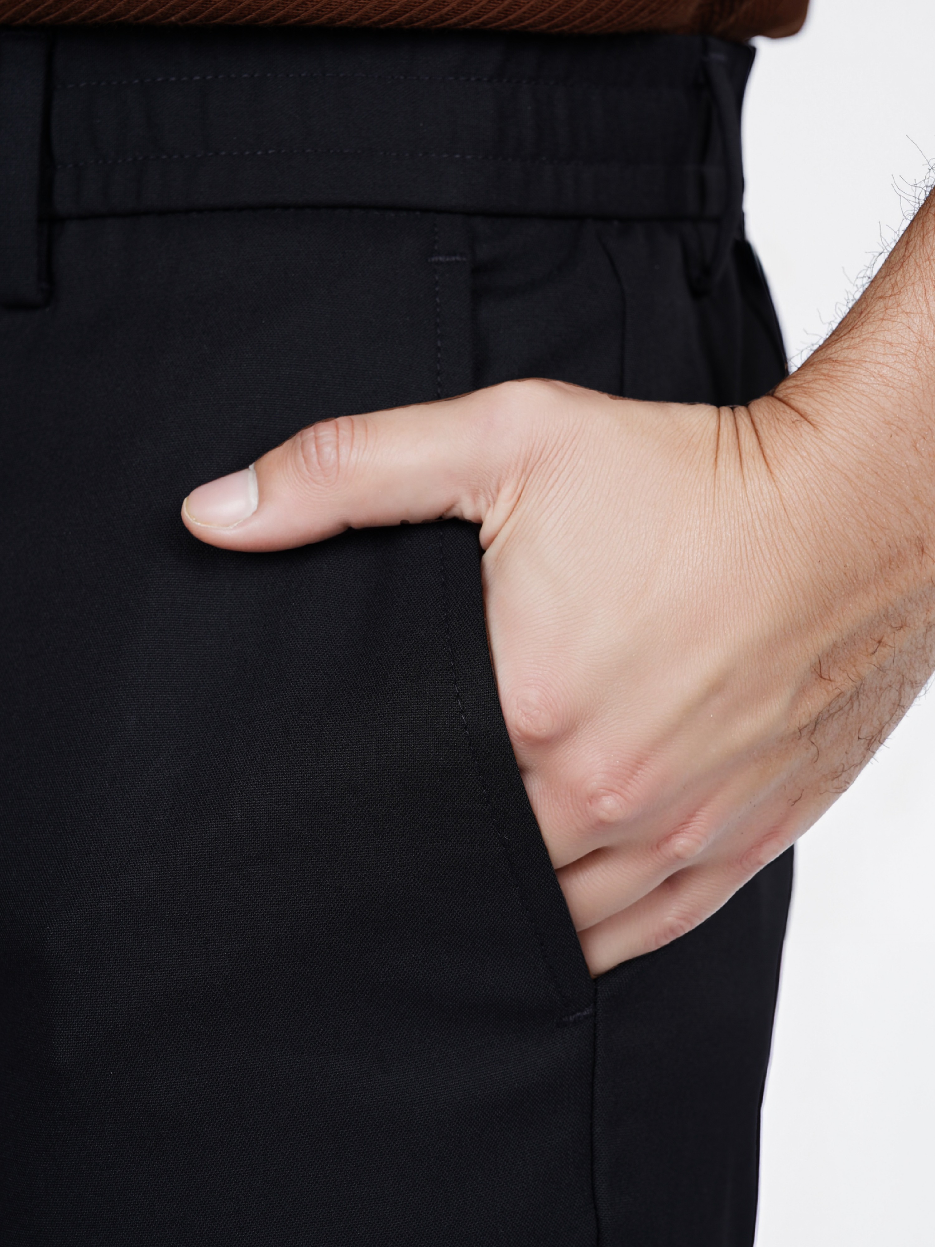 Celio Men Black Solid Regular Fit Polyester 24 Hr Trouser