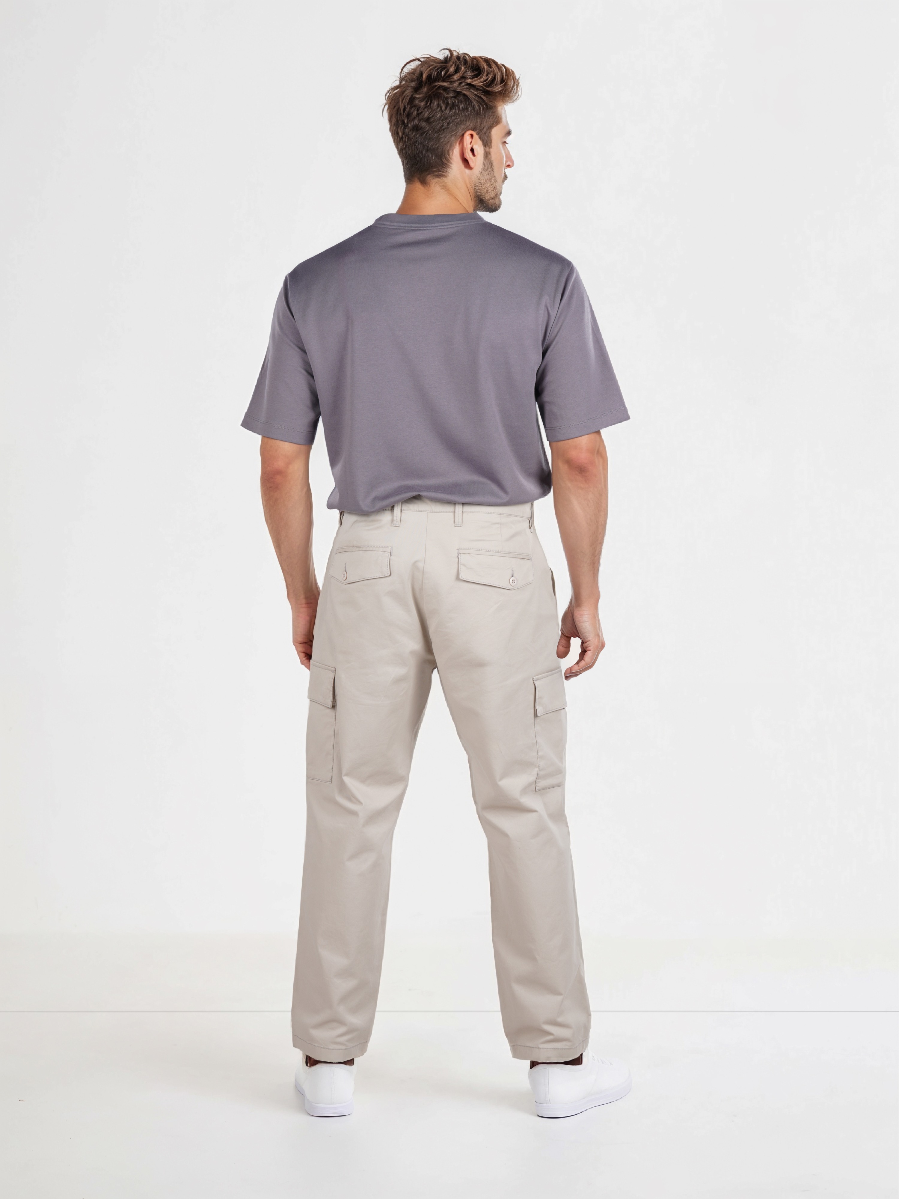 Celio Men Beige Solid Regular Fit Cotton Cargos