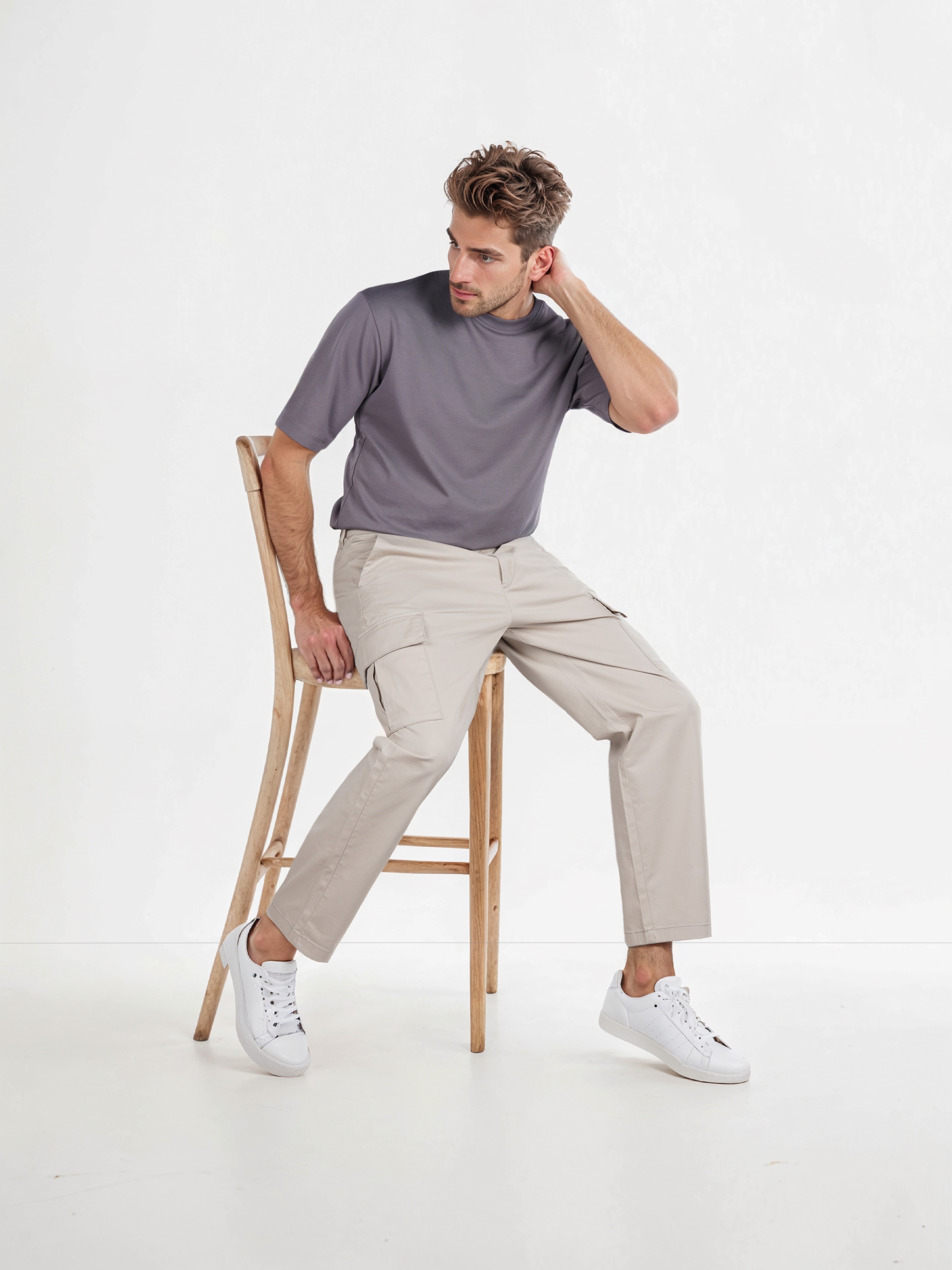 Celio Men Beige Solid Regular Fit Cotton Cargos
