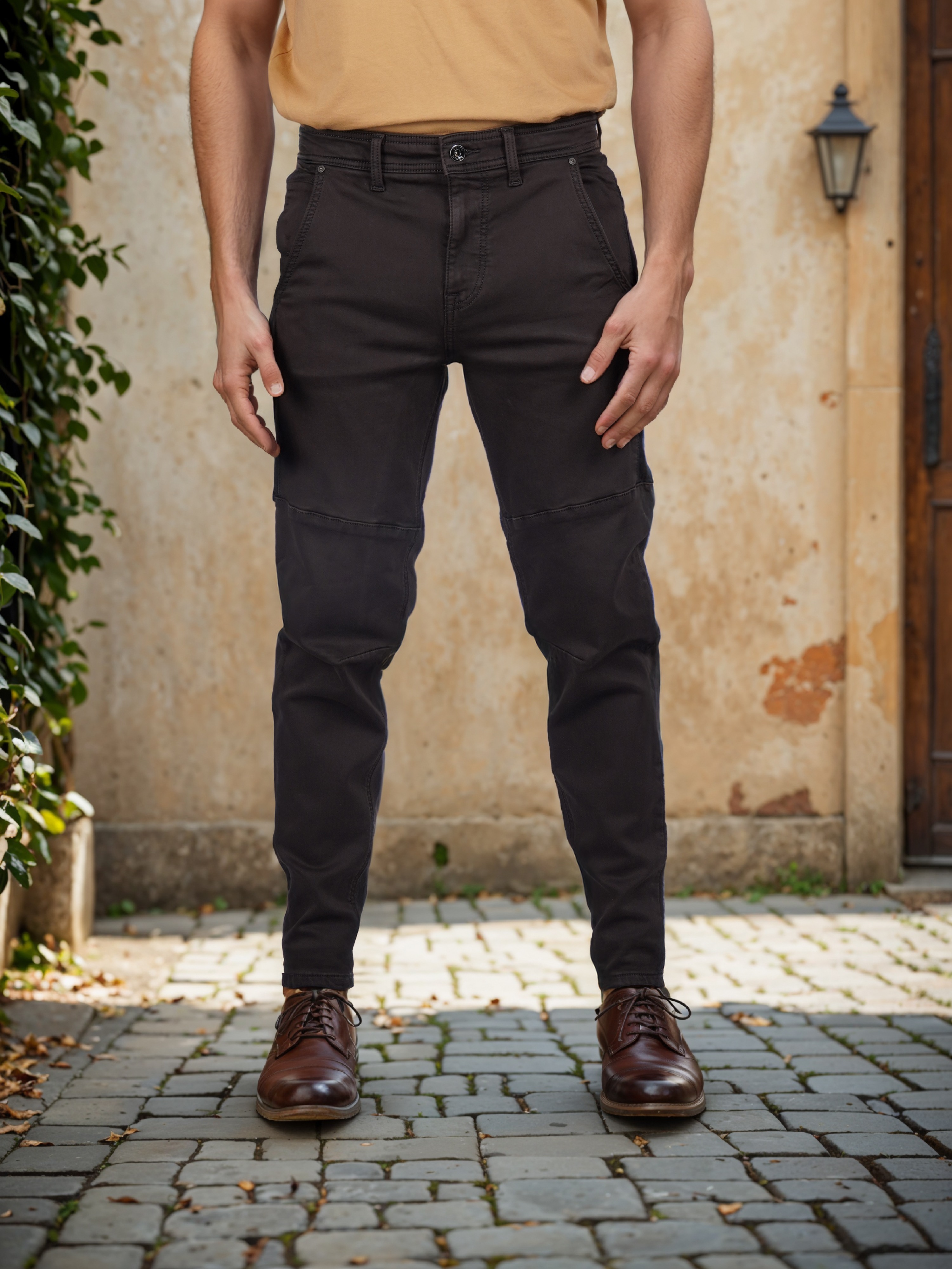 Celio Men Brown Solid Skinny Fit Cotton Biker Jeans