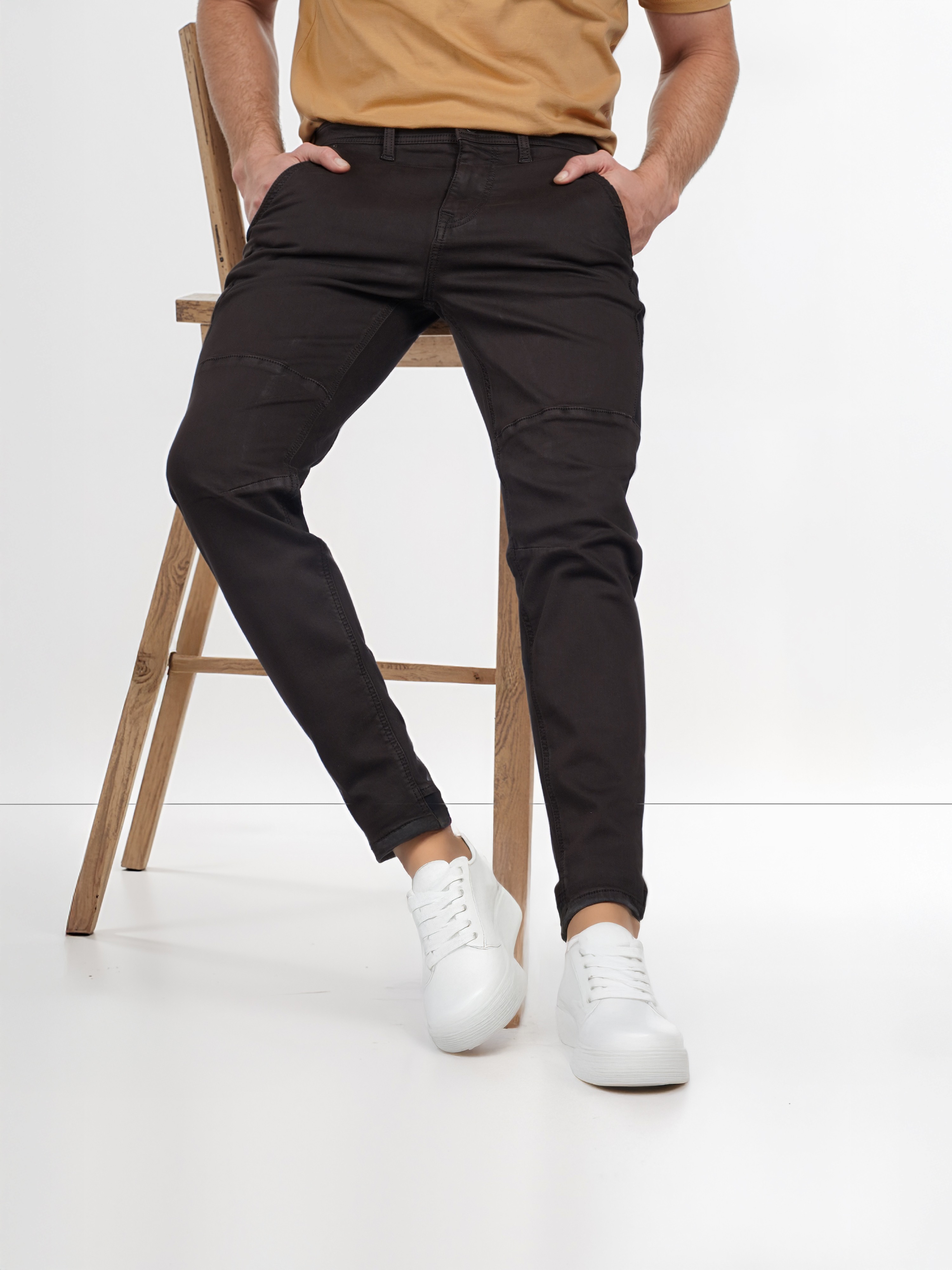 Celio Men Brown Solid Skinny Fit Cotton Biker Jeans