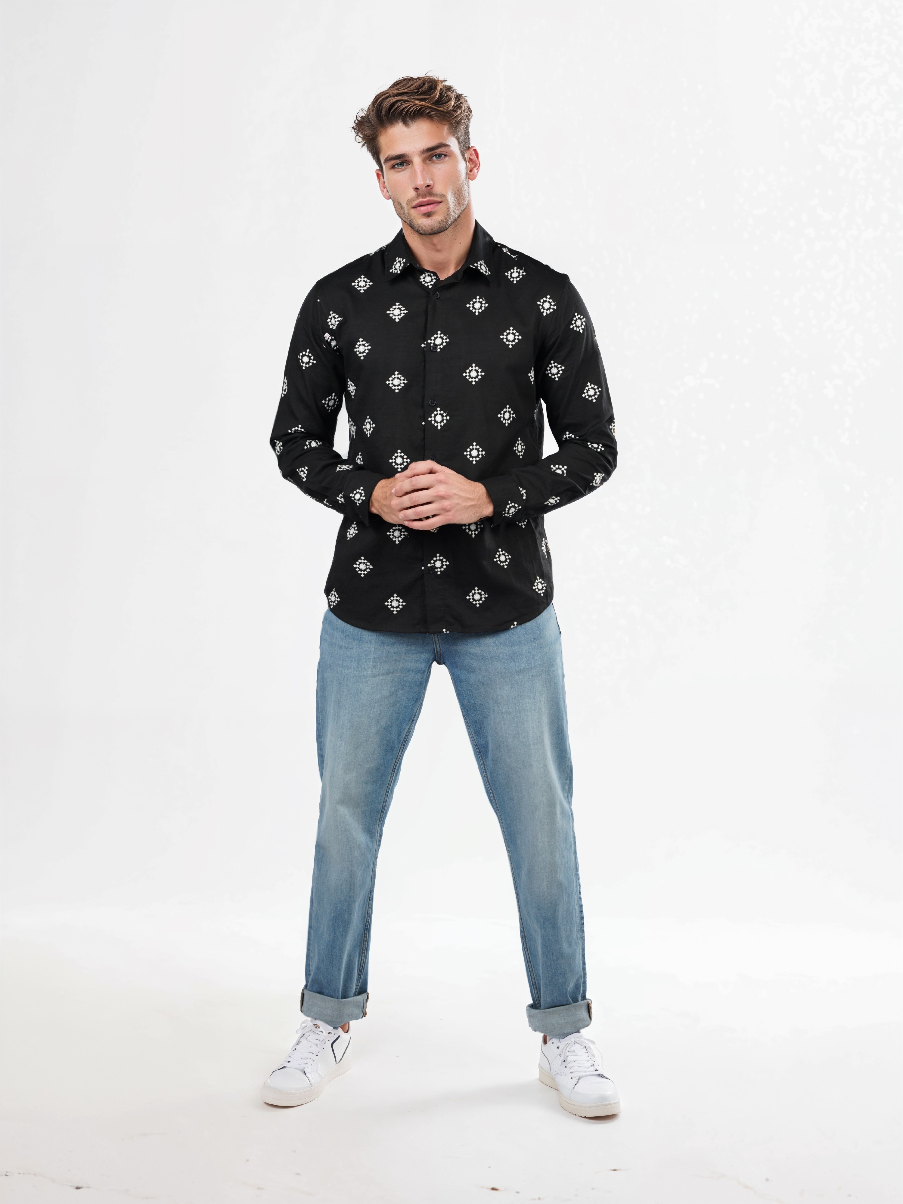 Celio Men Black Printed Regular Fit Viscose Rayon Shirt