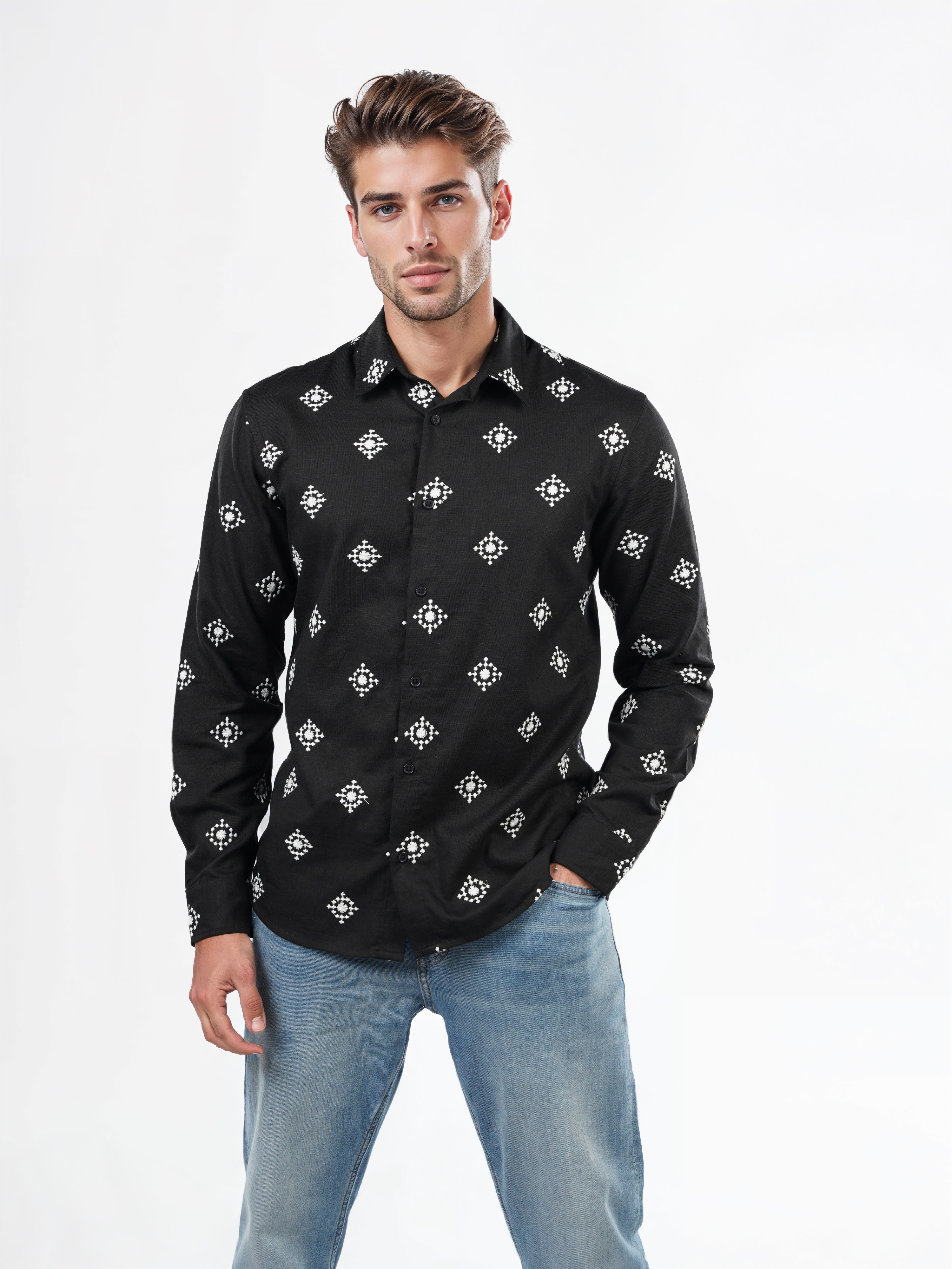 Celio Men Black Printed Regular Fit Viscose Rayon Shirt