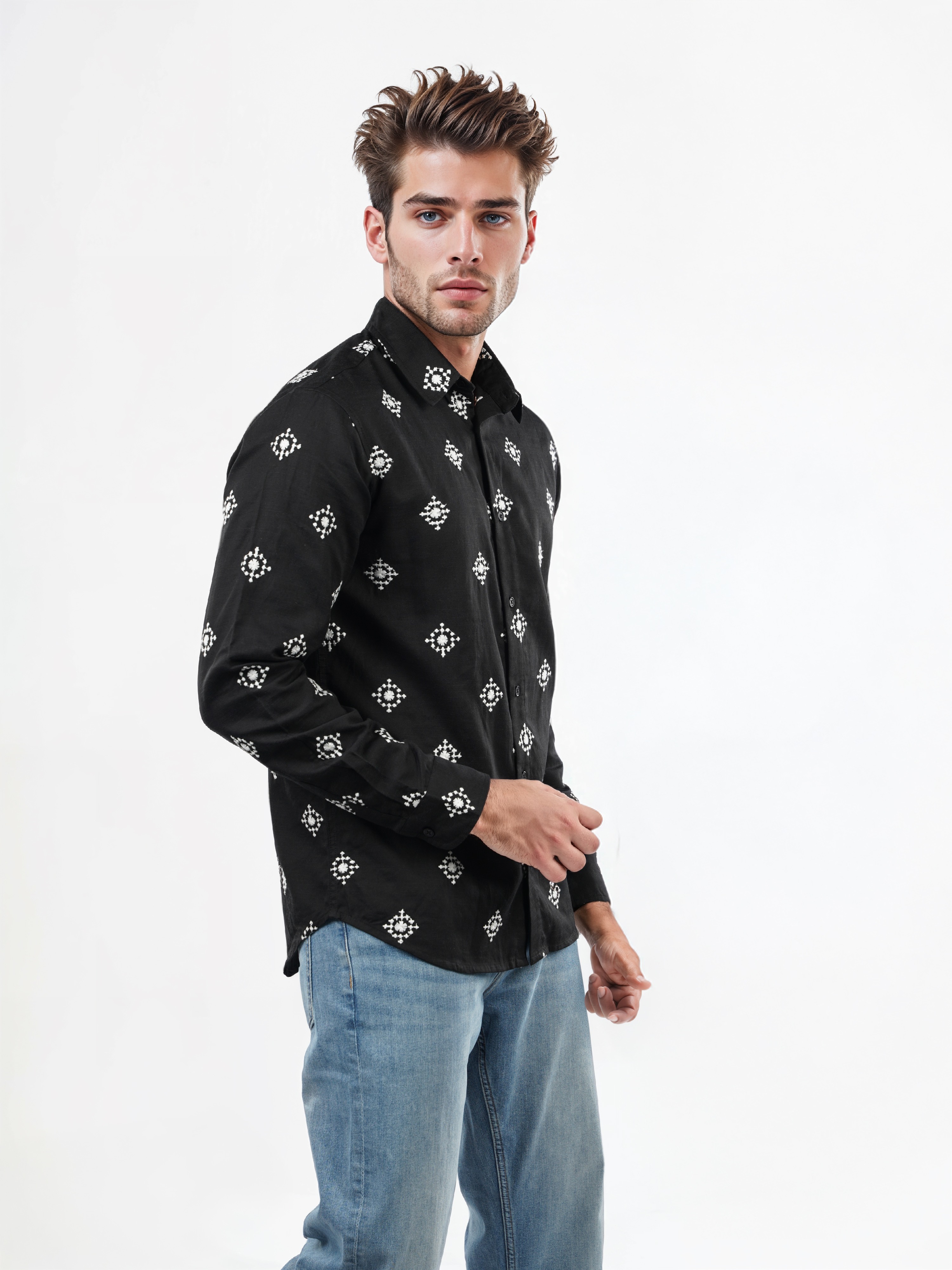 Celio Men Black Printed Regular Fit Viscose Rayon Shirt