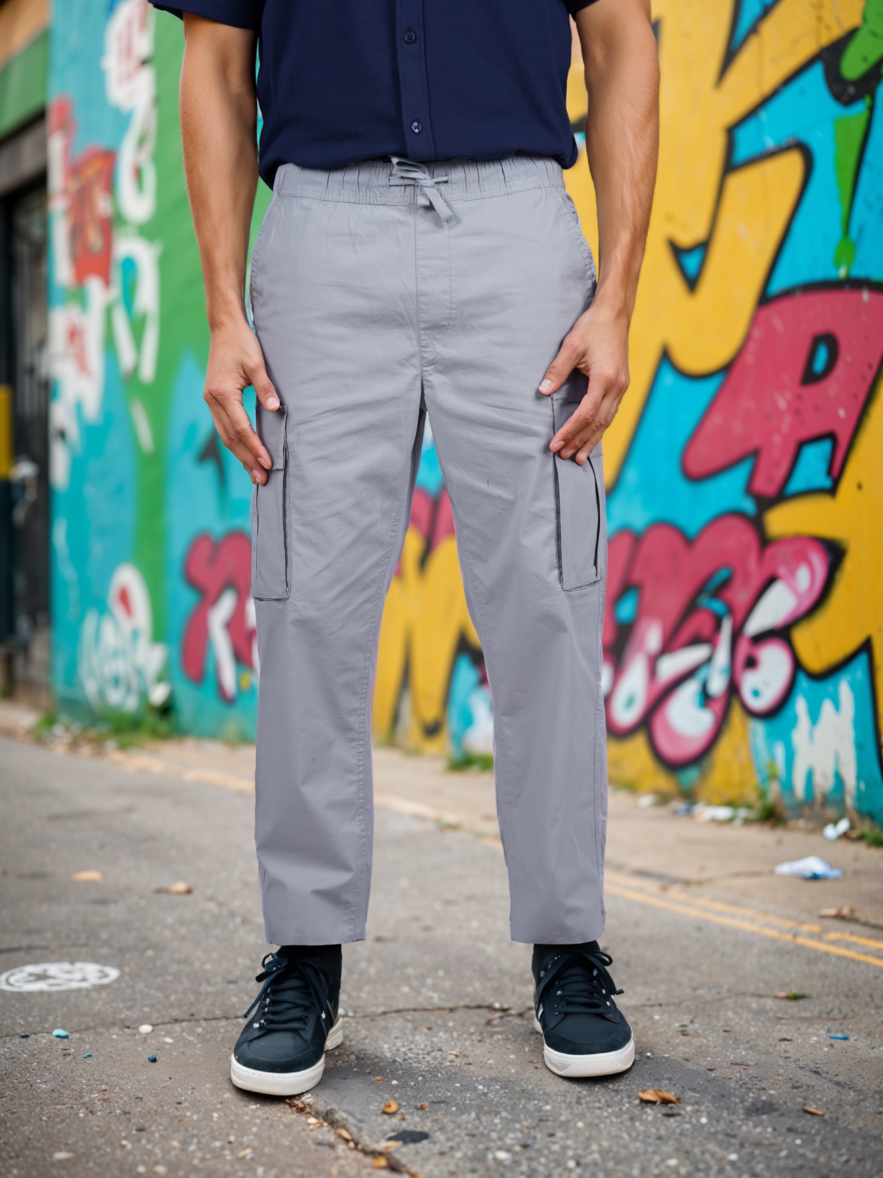 Celio Men Grey Solid Regular Fit Cotton Cargo