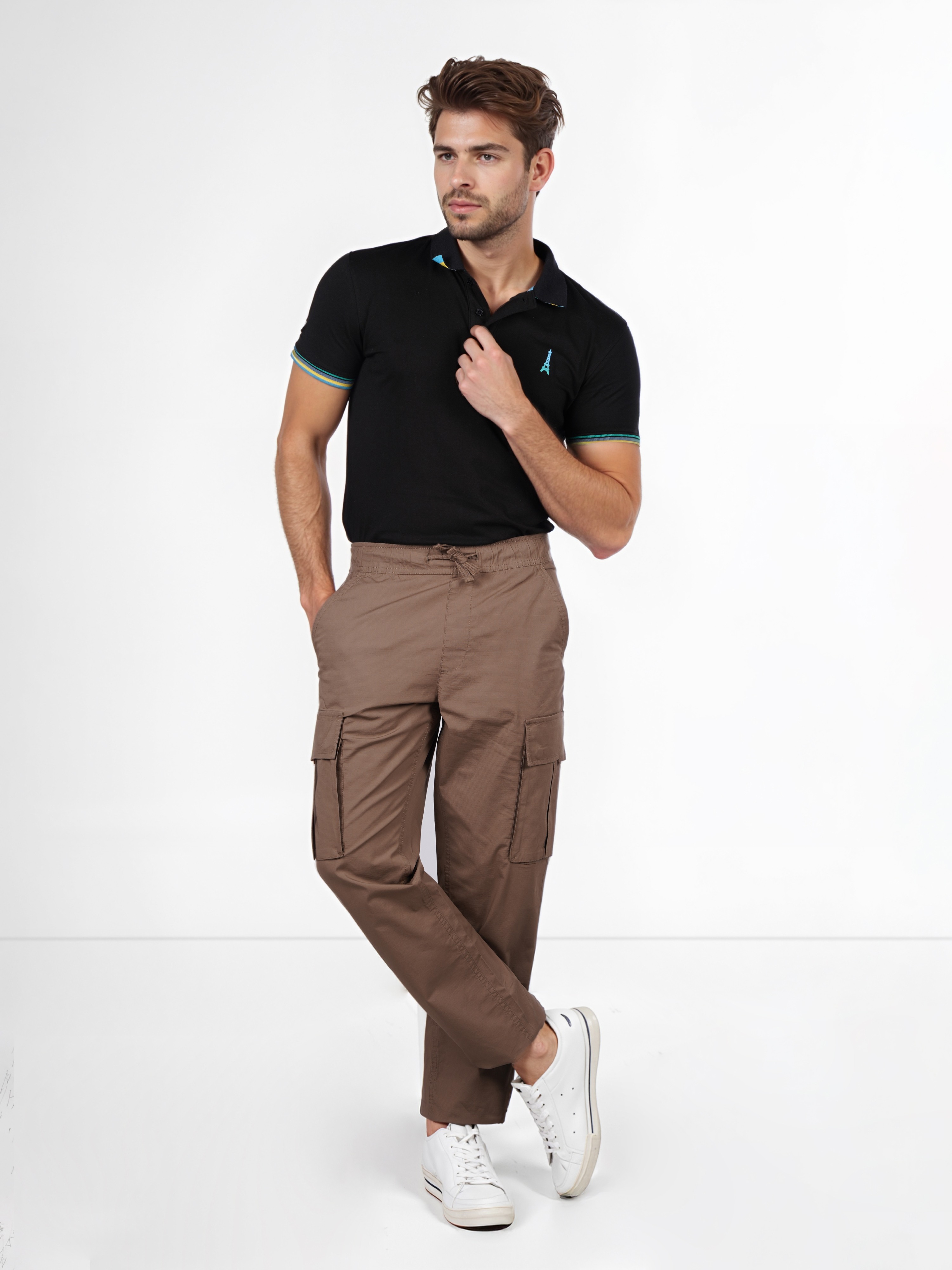 Celio Men Brown Solid Regular Fit Cotton Cargo