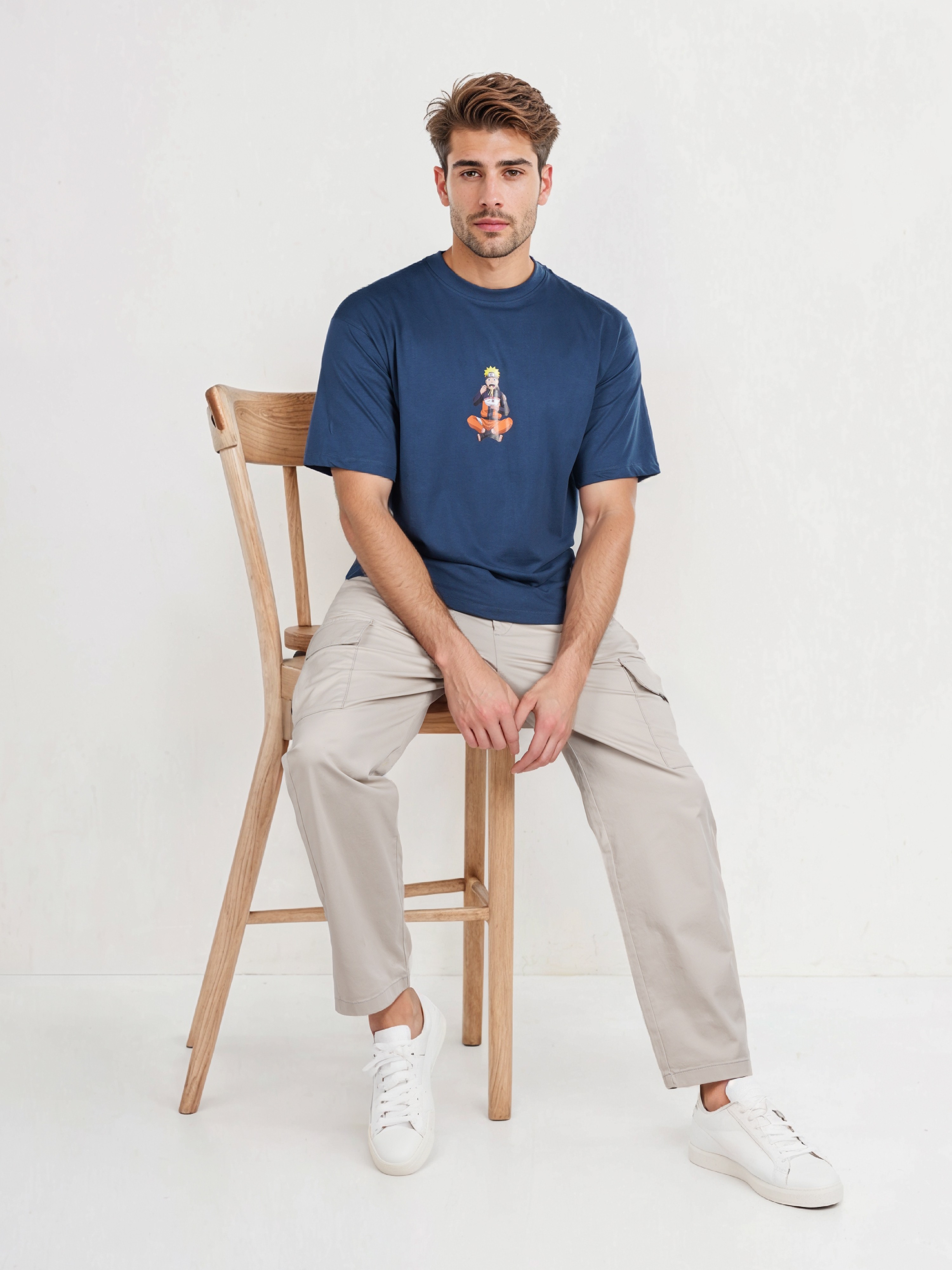 Celio Men Blue Printed Regular Fit Cotton Naruto Tshirt