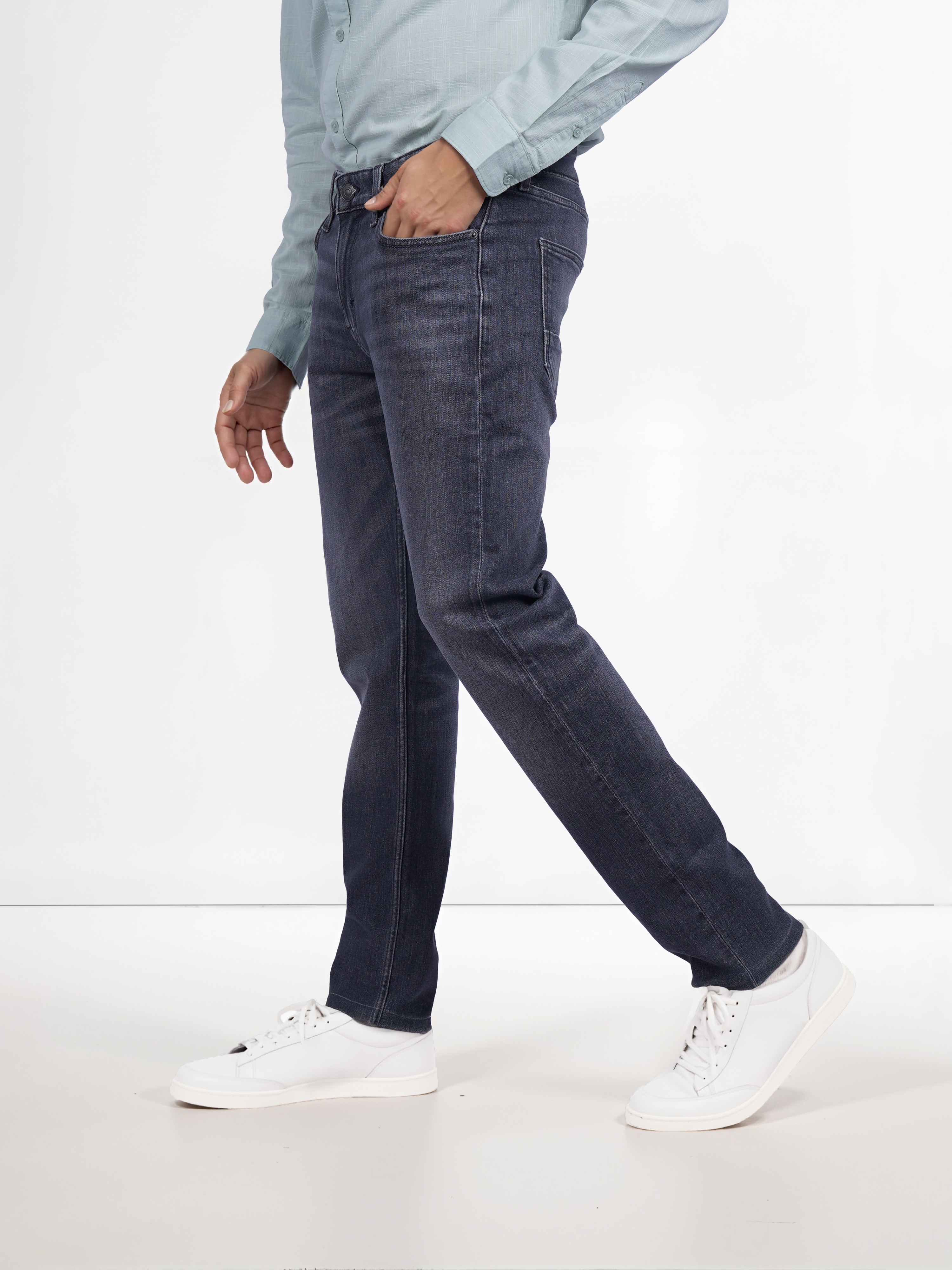 Celio Men Grey Solid Slim Fit Cotton Twill Denim Jeans