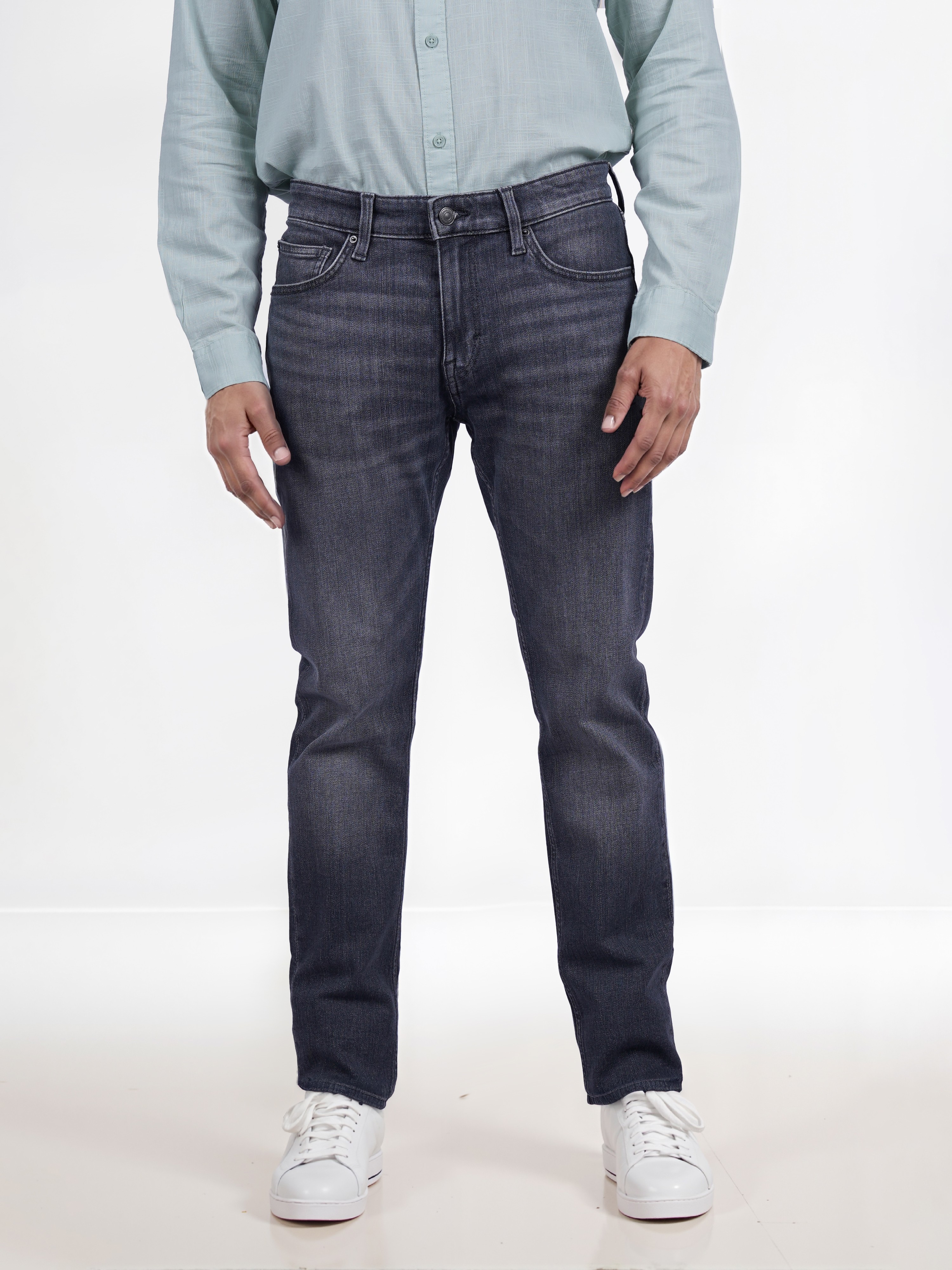 Celio Men Grey Solid Slim Fit Cotton Twill Denim Jeans