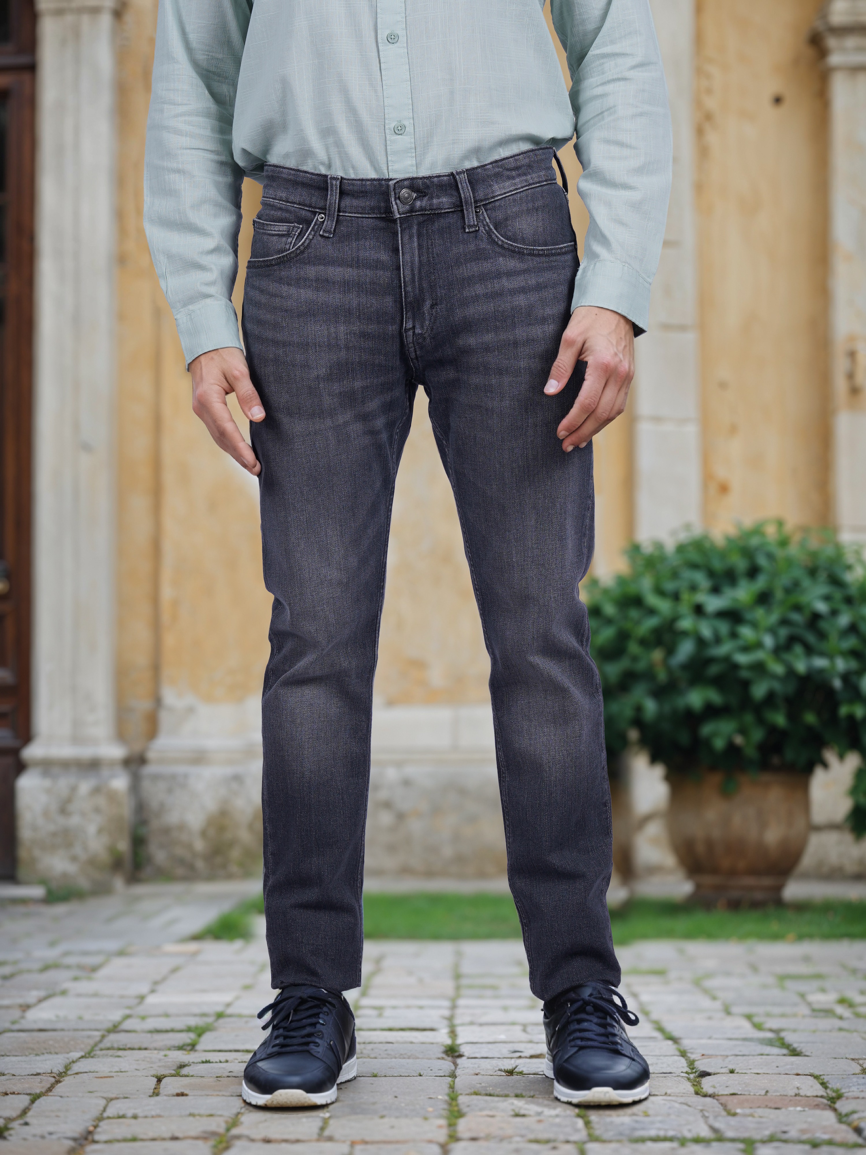 Celio Men Grey Solid Slim Fit Cotton Twill Denim Jeans