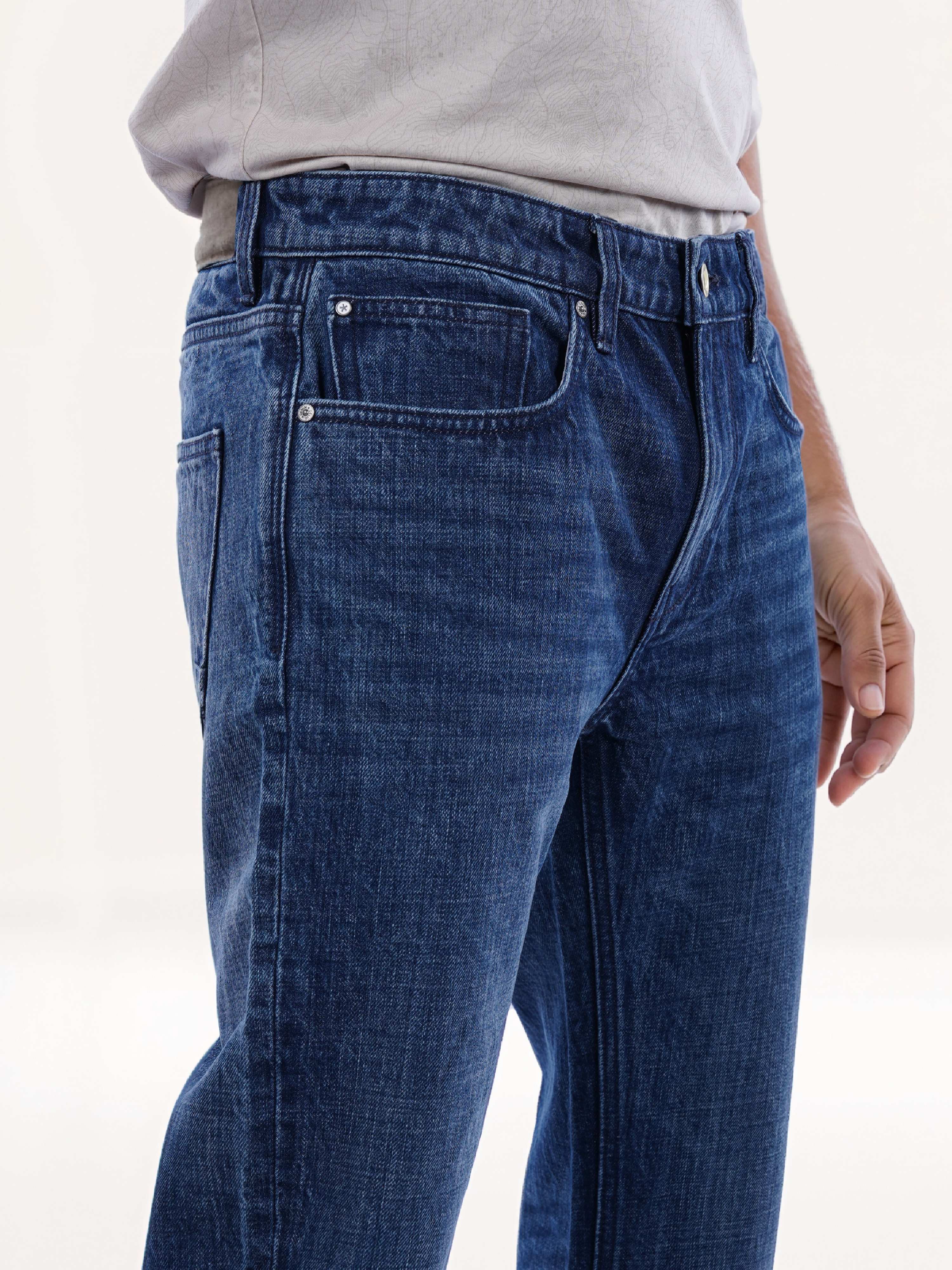 Celio Men Blue Solid Straight Fit Cotton Twill Denim Jeans