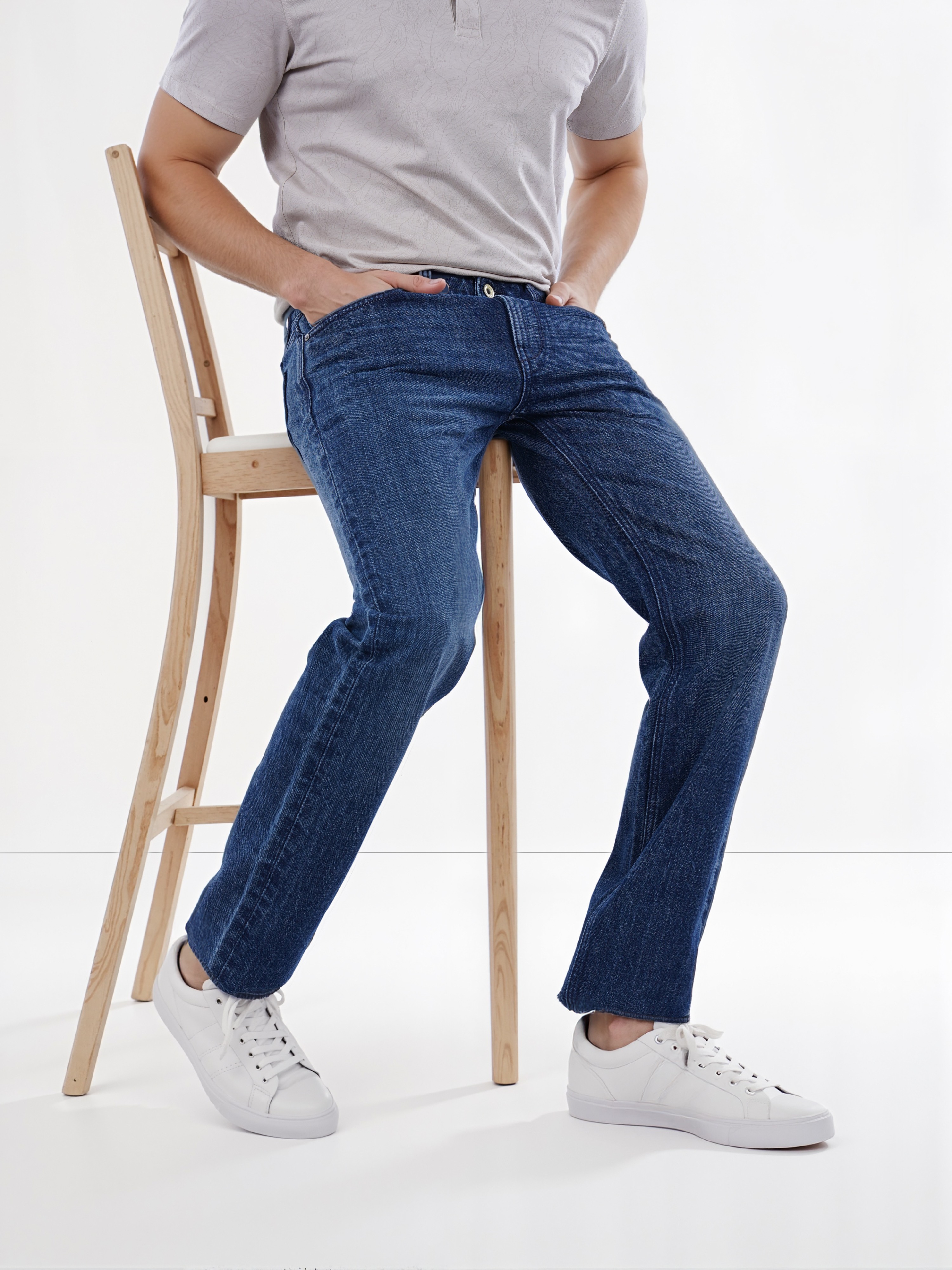 Celio Men Blue Solid Straight Fit Cotton Twill Denim Jeans