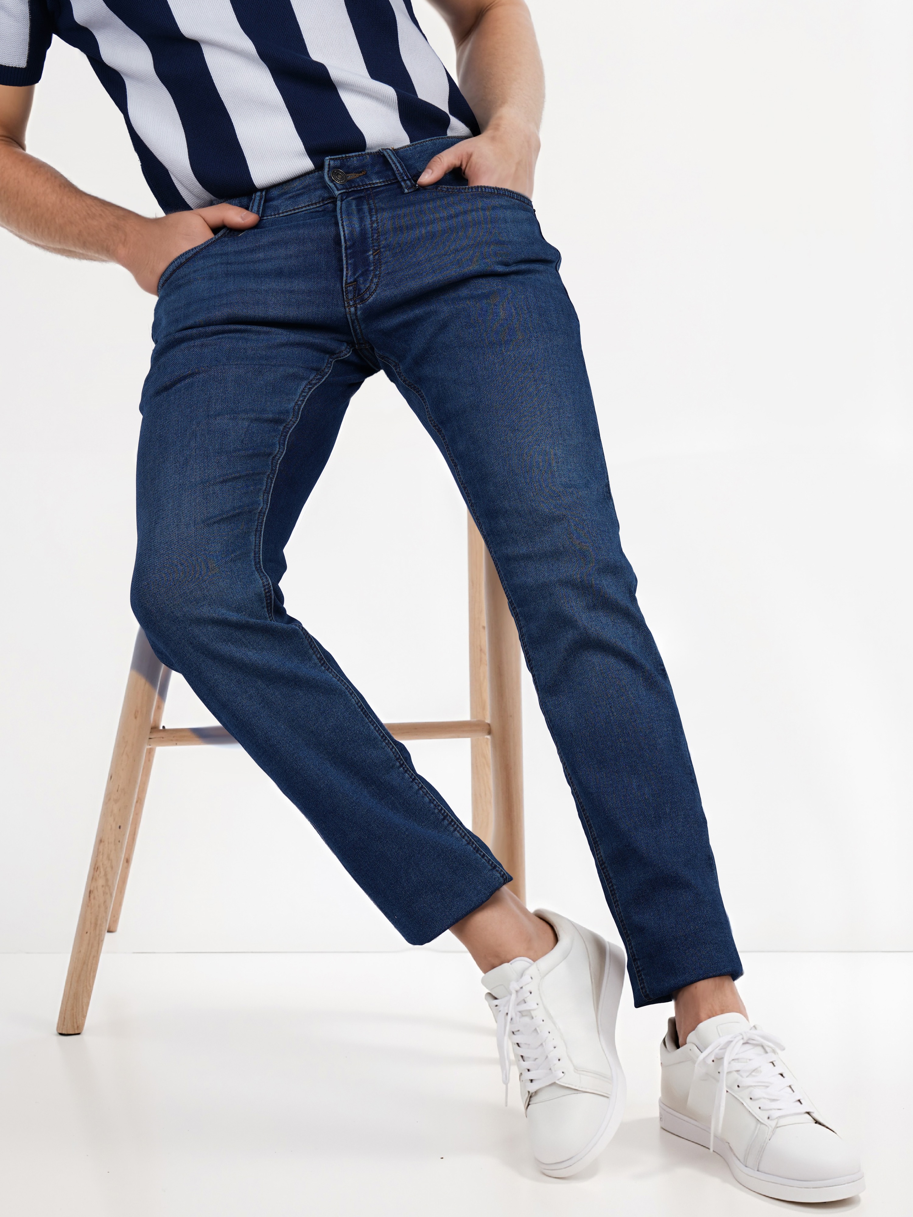 Celio Men Blue Solid Skinny Fit Cotton Knit Denim Jeans