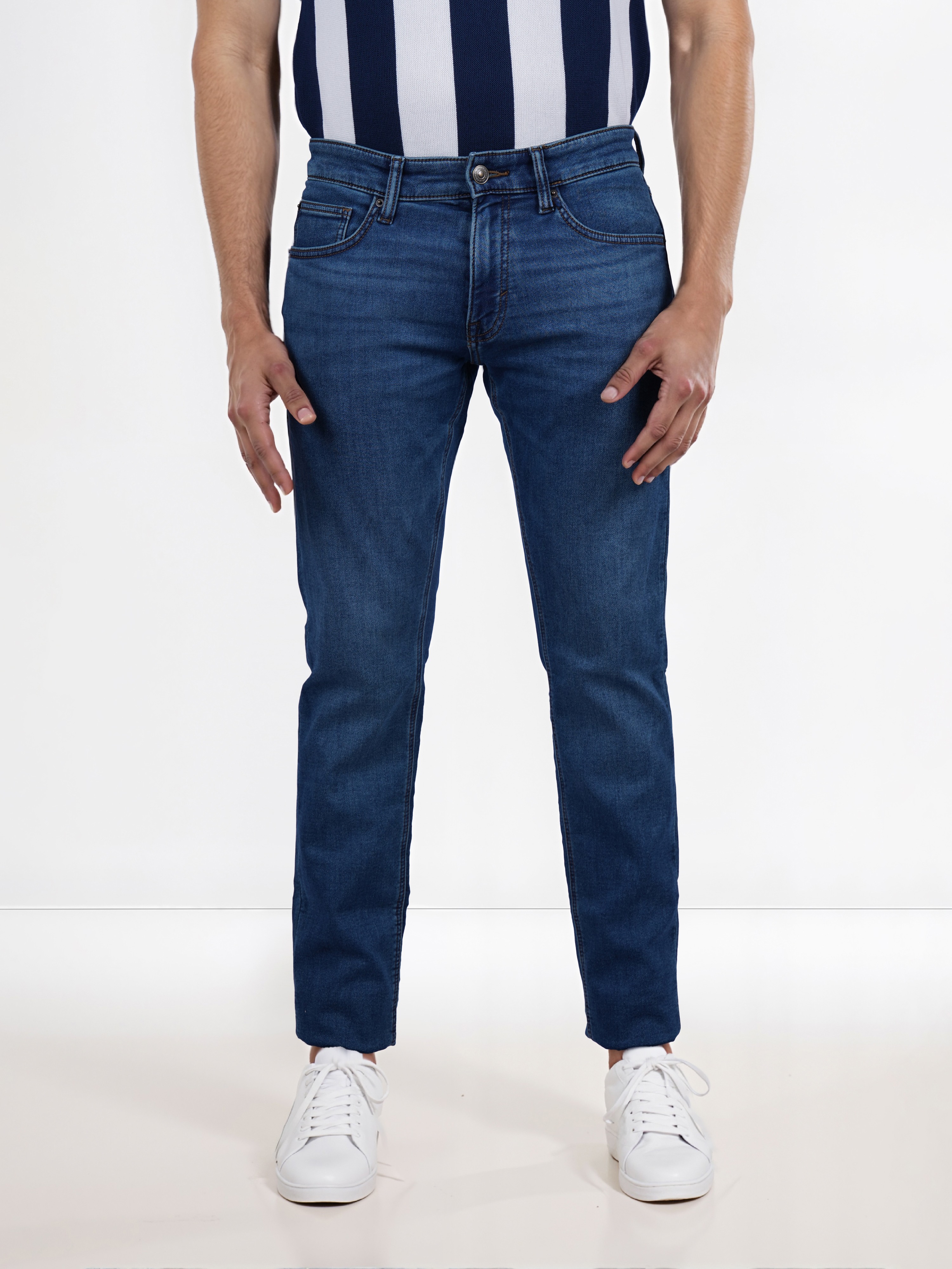 Celio Men Blue Solid Skinny Fit Cotton Knit Denim Jeans