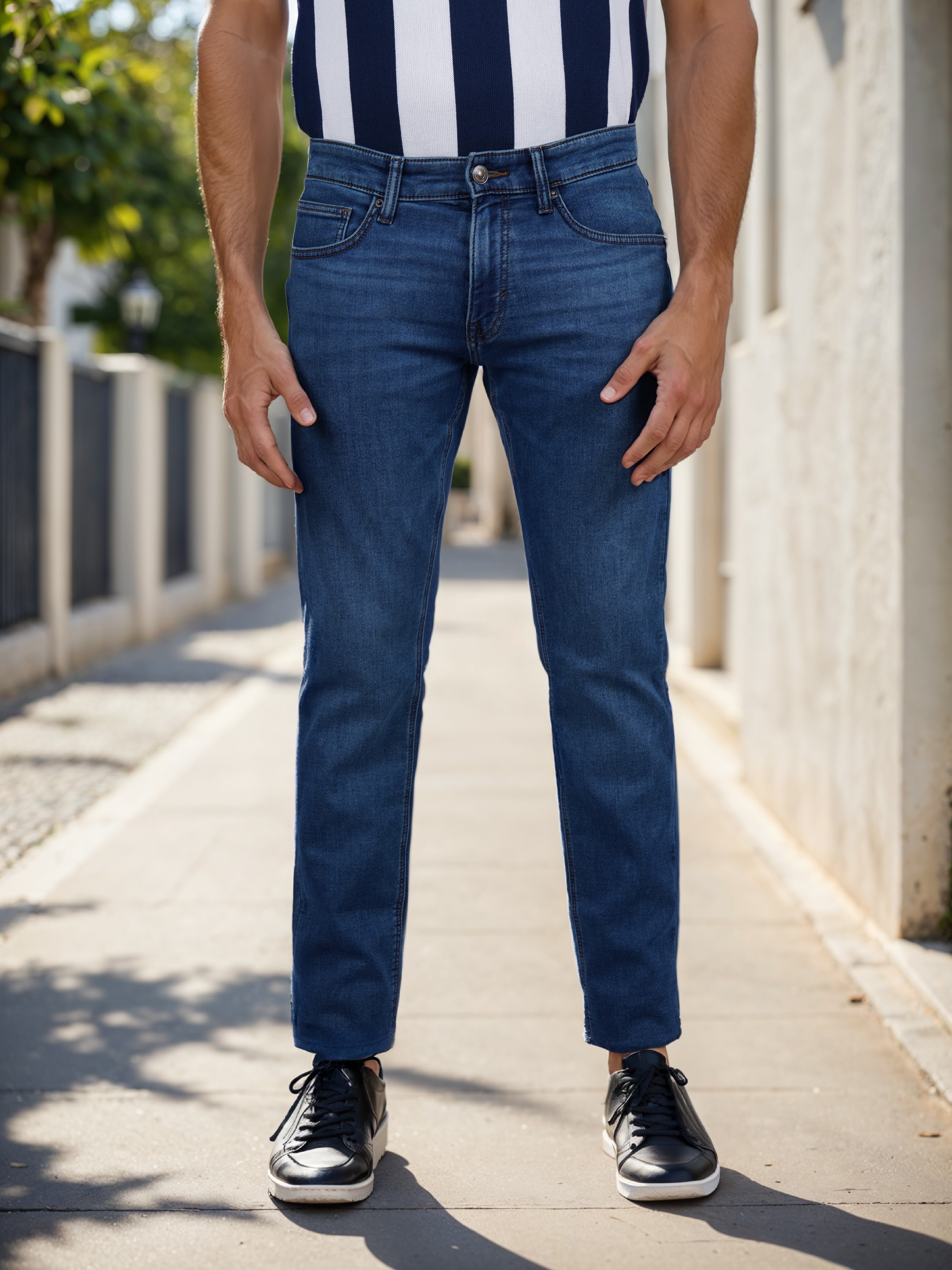 Celio Men Blue Solid Skinny Fit Cotton Knit Denim Jeans