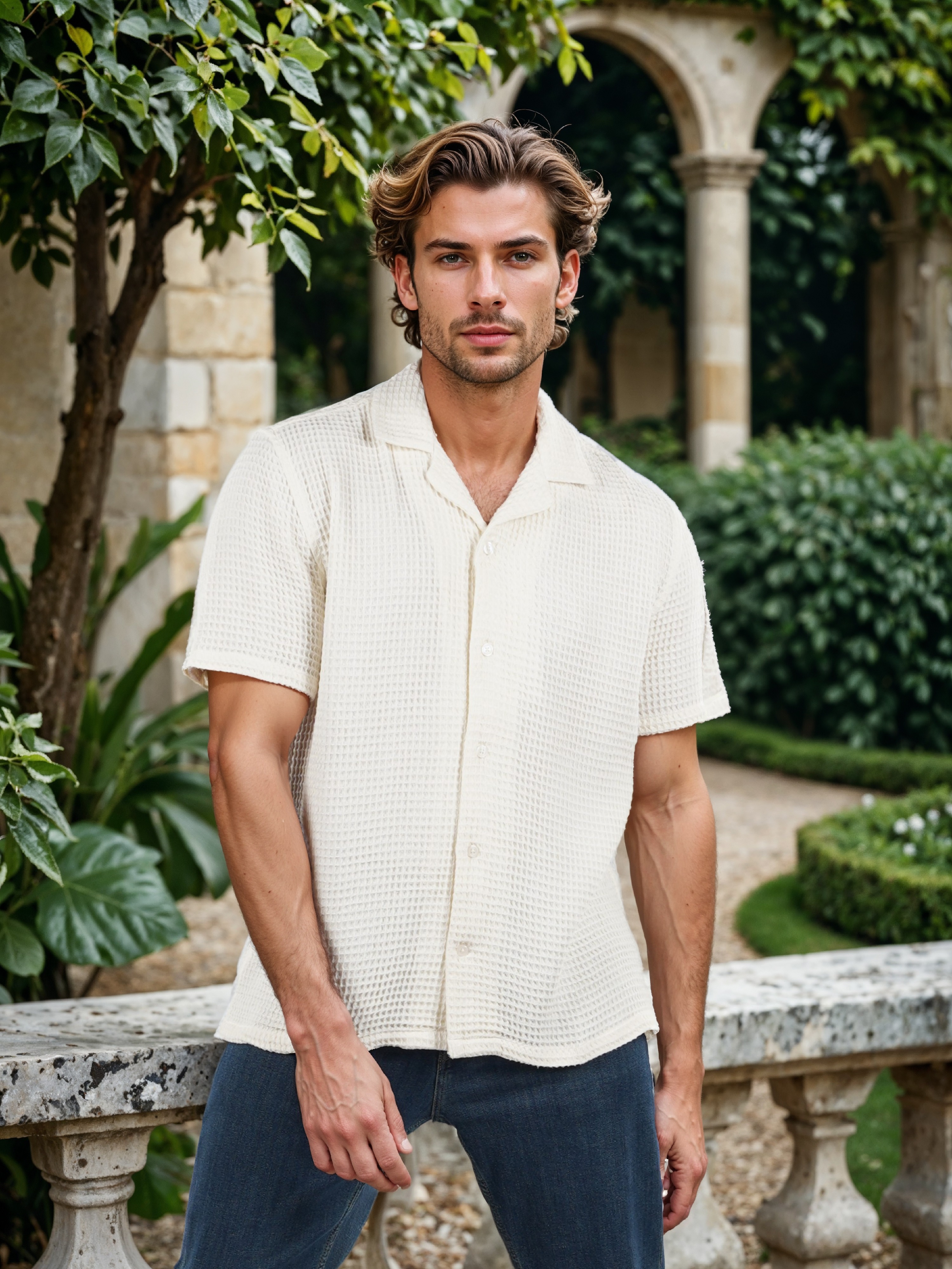 Celio Men Off White Solid Regular Fit Cotton Knit Shirt