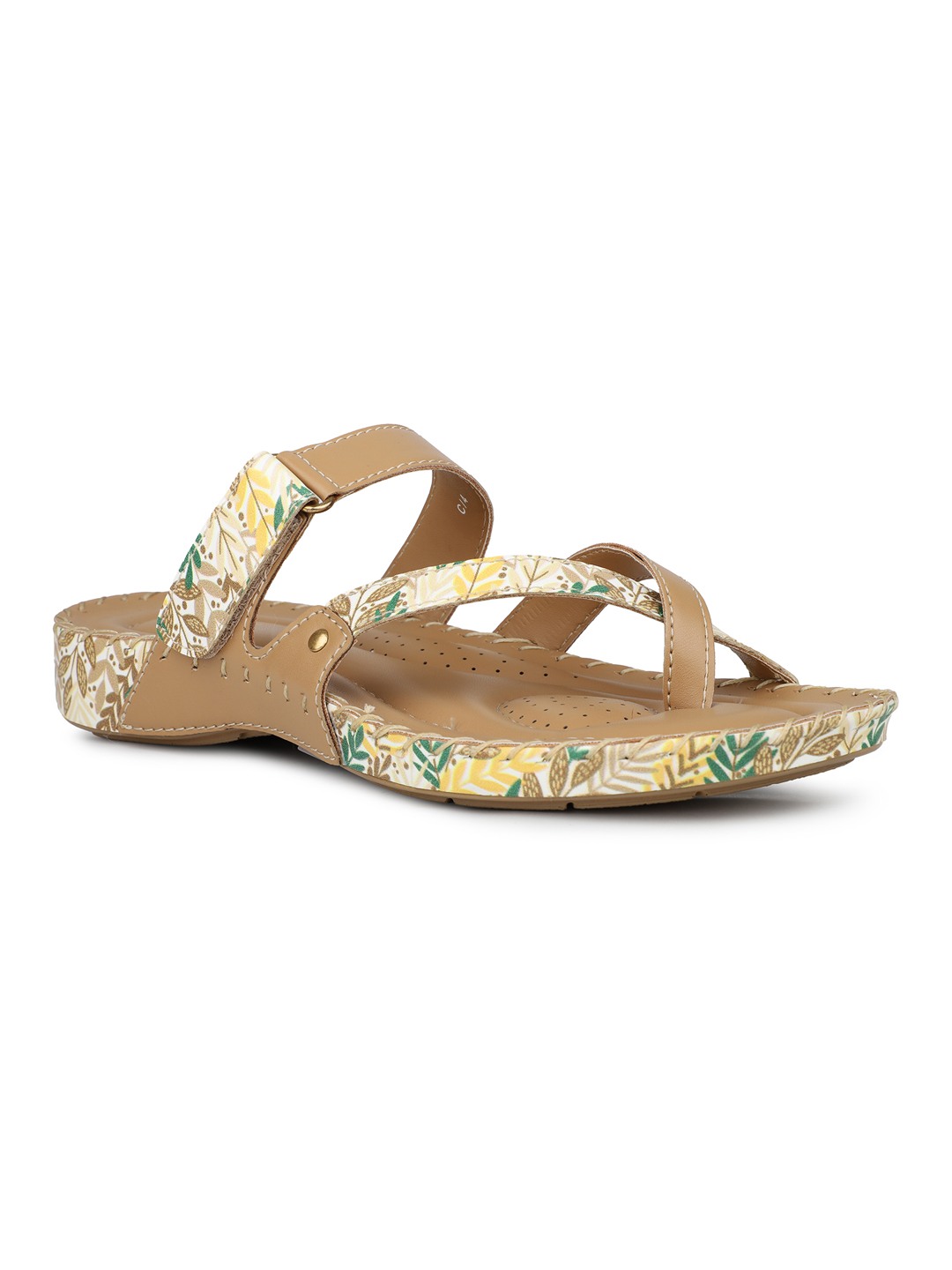 Womens Beige Casual Printed Round Toe Comfort Flats