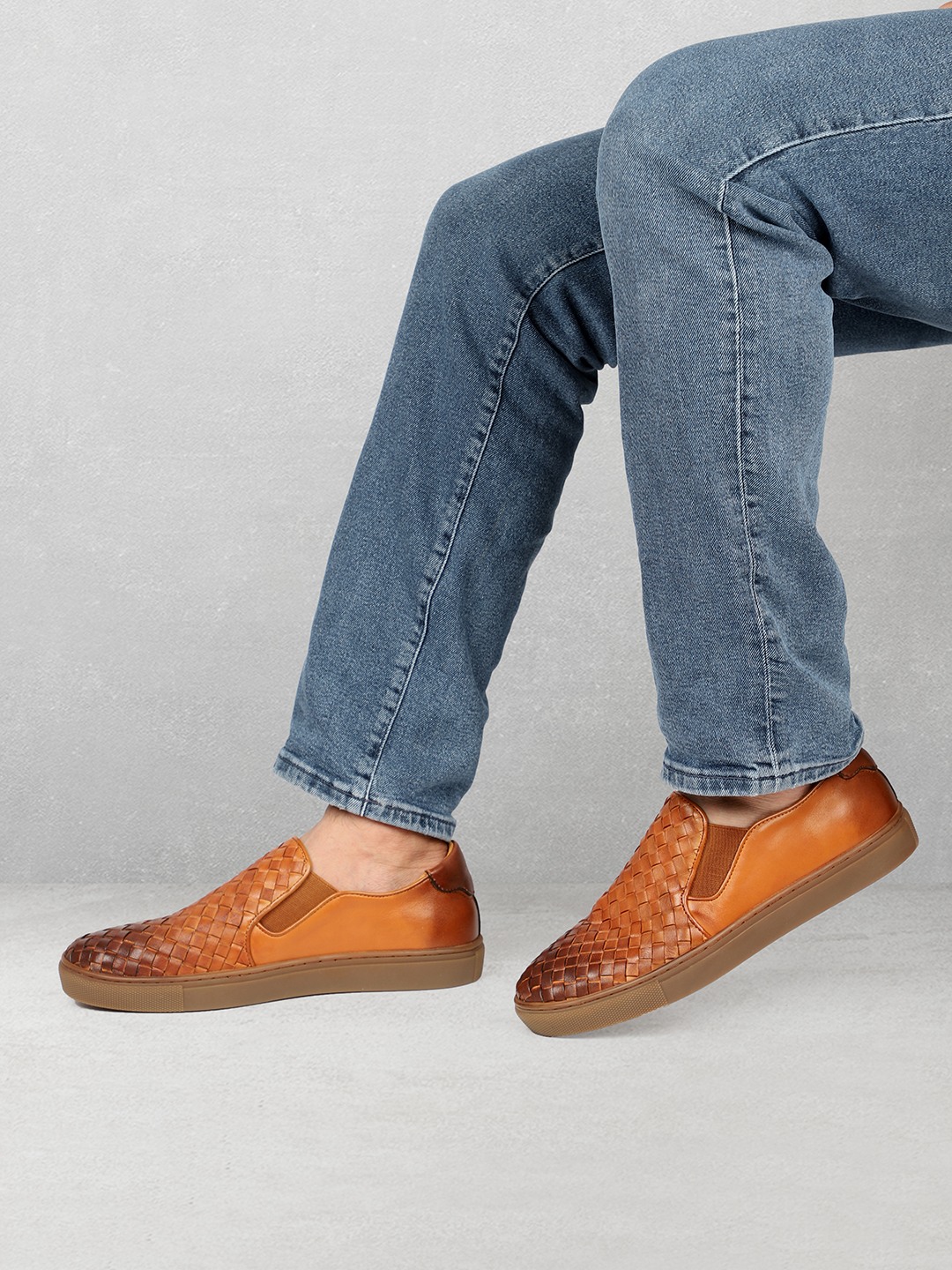 Men Tan Casual Textured Slip-On Shoes