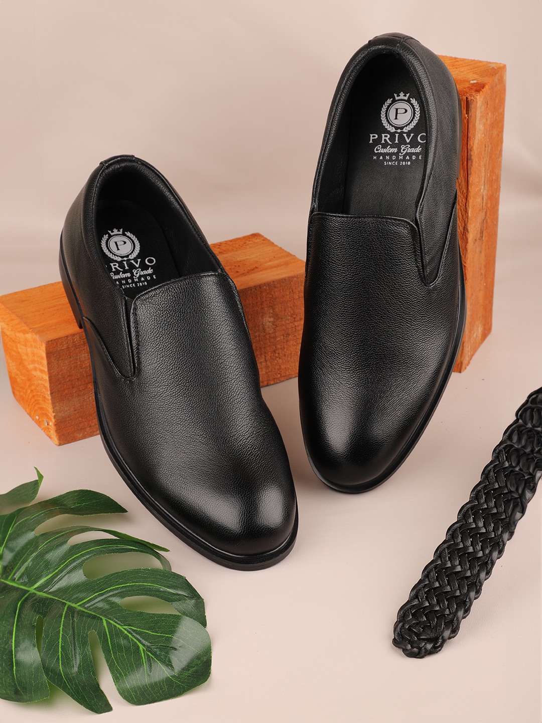 Men Black Formal Solid Slip-On Shoes