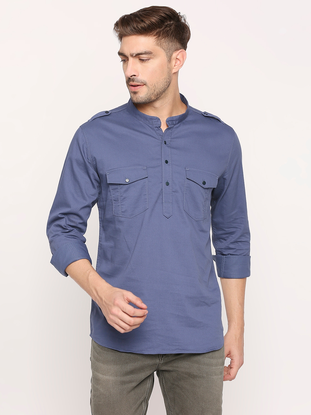 spykar | Spykar Petrol Cotton Full Sleeve Plain Shirt For Men 0