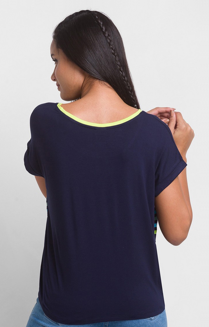 spykar | Spykar Navy Blue Cotton Blend Half Sleeve Printed Casual T-Shirt For Women 4