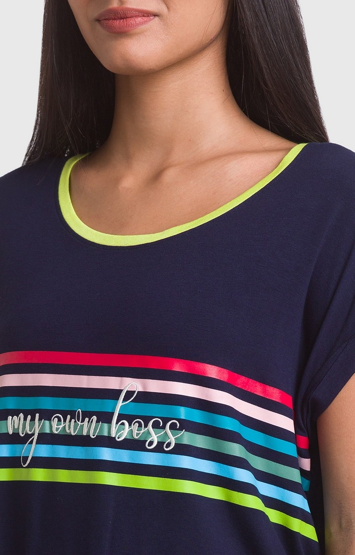 spykar | Spykar Navy Blue Cotton Blend Half Sleeve Printed Casual T-Shirt For Women 5
