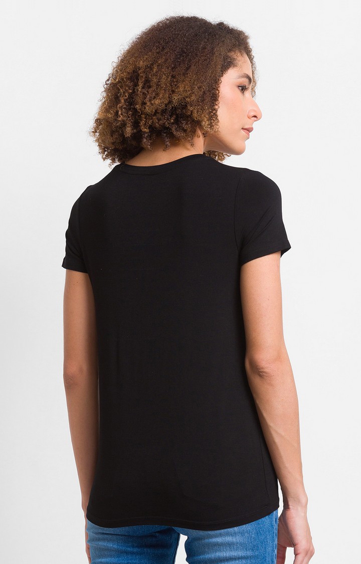 spykar | Spykar Black Cotton Blend Half Sleeve Printed Casual T-Shirt For Women 4
